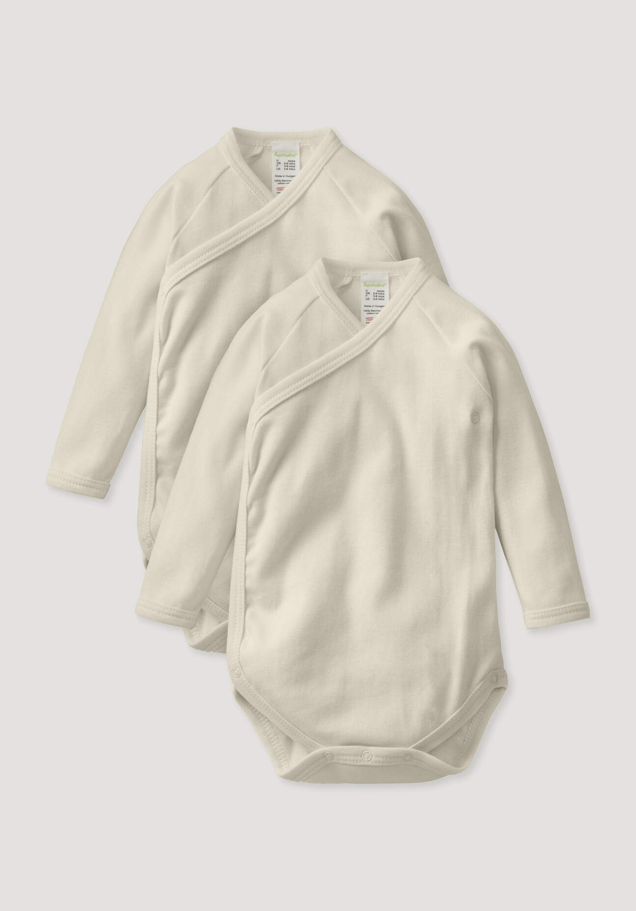 hessnatur Baby Langarm Wickelbody Slim 2er-Set aus Bio-Baumwolle - naturfarben Grösse50/56