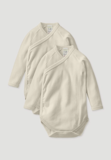 Long-sleeved wrap bodysuit in a 2-pack made from pure organic cotton