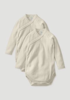 Long-sleeved wrap bodysuit in a 2-pack made from pure organic cotton