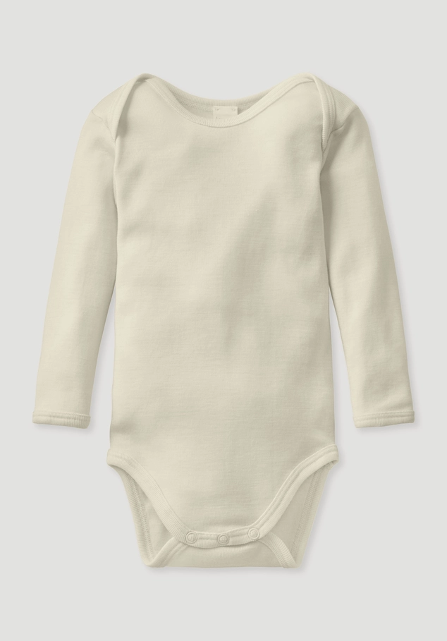 Long-sleeved bodysuit made of organic merino wool with silk