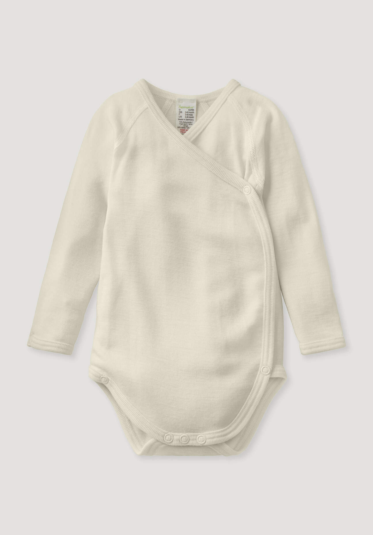 hessnatur Baby Wickelbody Langarm aus Bio-Merinowolle mit Seide - naturfarben Grösse50/56