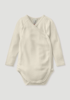 Long-sleeved wrap bodysuit made of organic merino wool with silk