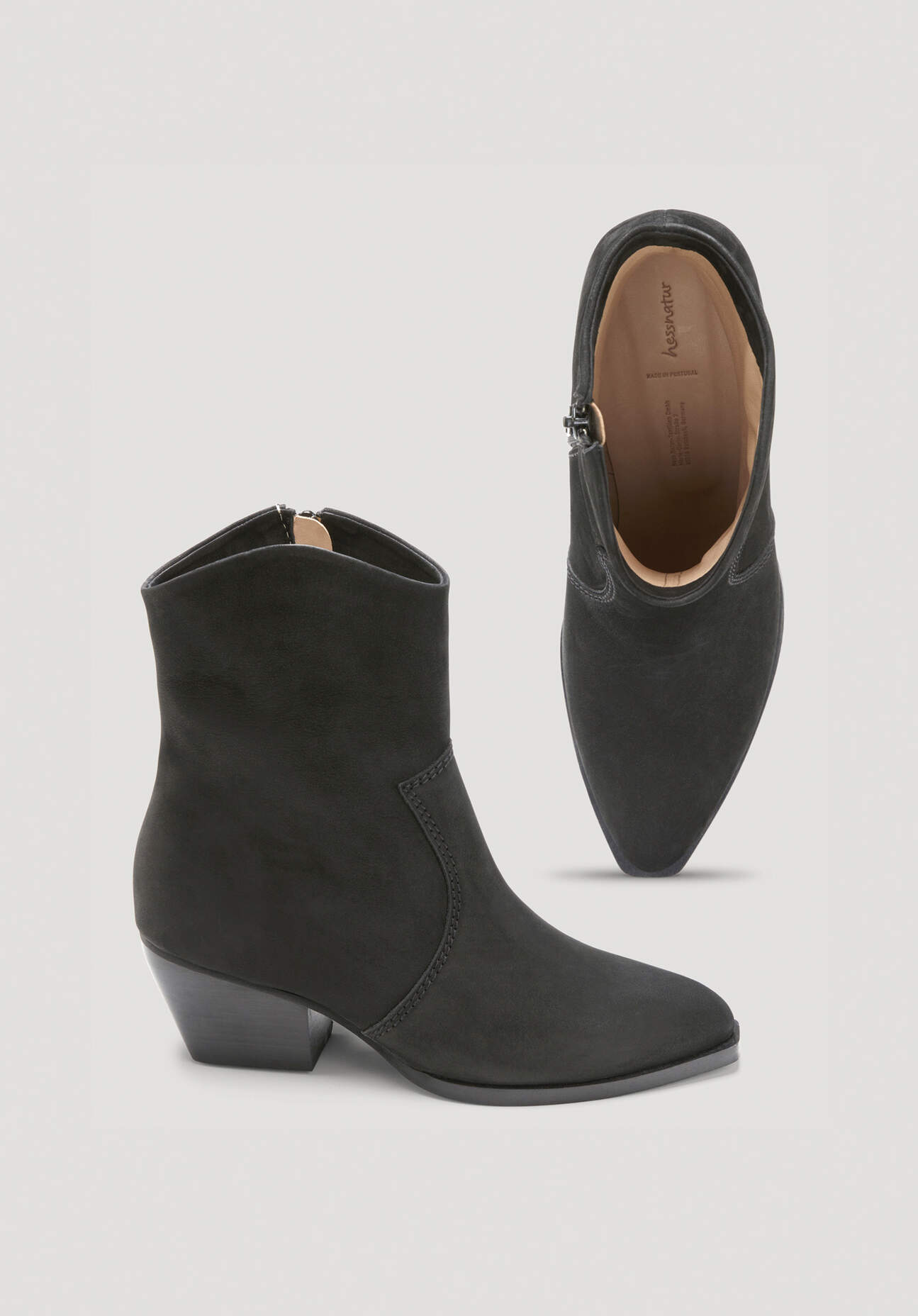 Thumbnail - hessnatur Damen Ankle Boots Western aus chromfrei gegerbtem Nubuk-Leder - schwarz - Größe 36