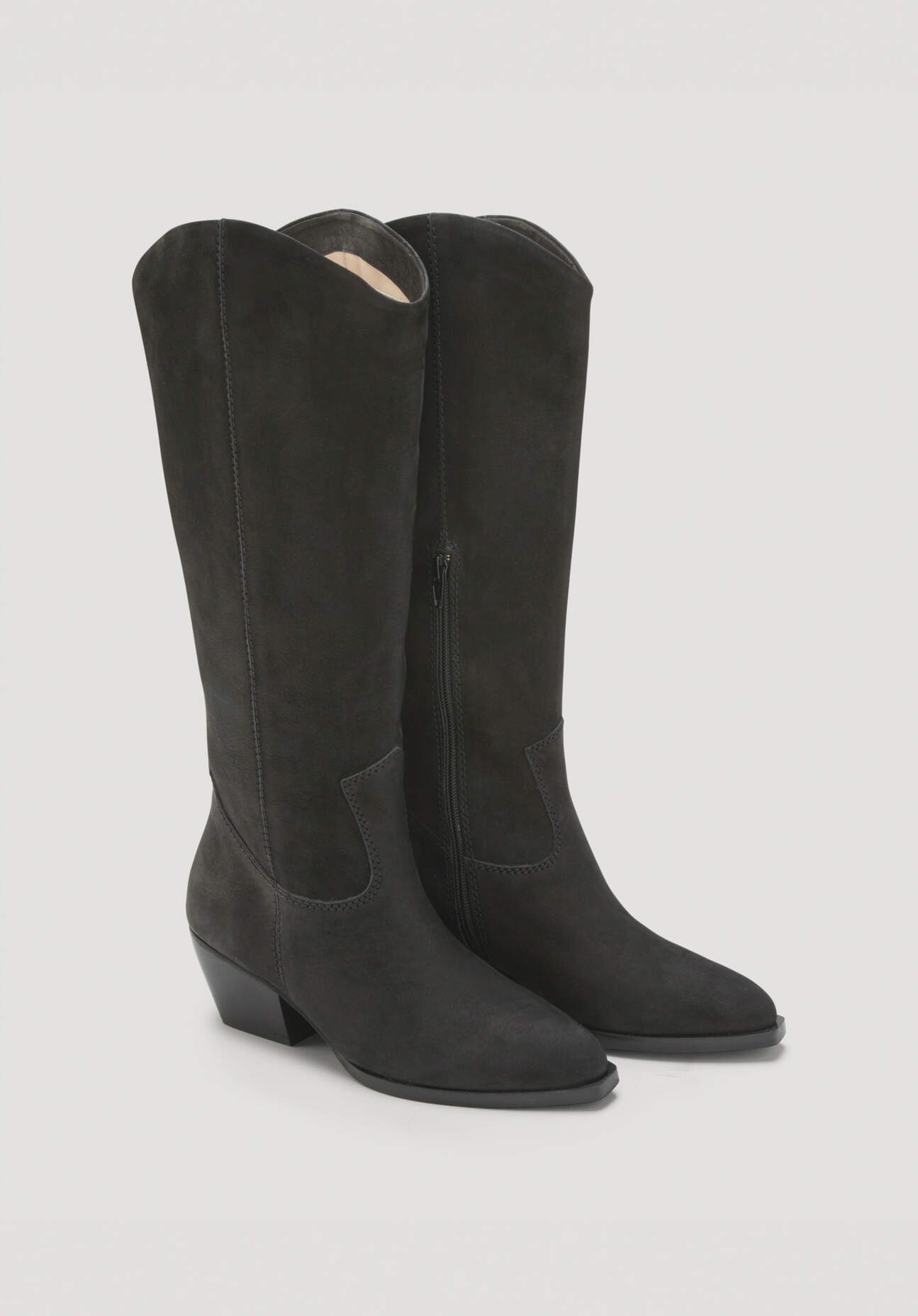 Thumbnail - hessnatur Damen Langschaft-Stiefel Western aus chromfrei gegerbtem Nubuk-Leder - schwarz - Größe 36