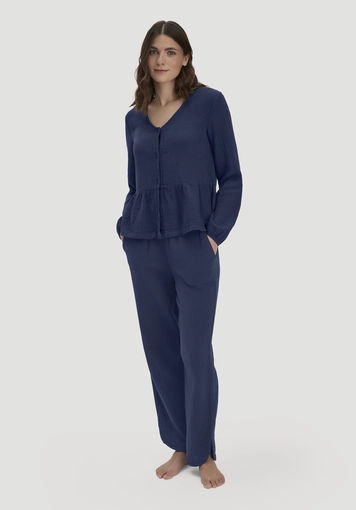 Musselin Schlafhose Regular PURE COMFORT aus reiner Bio-Baumwolle - 0