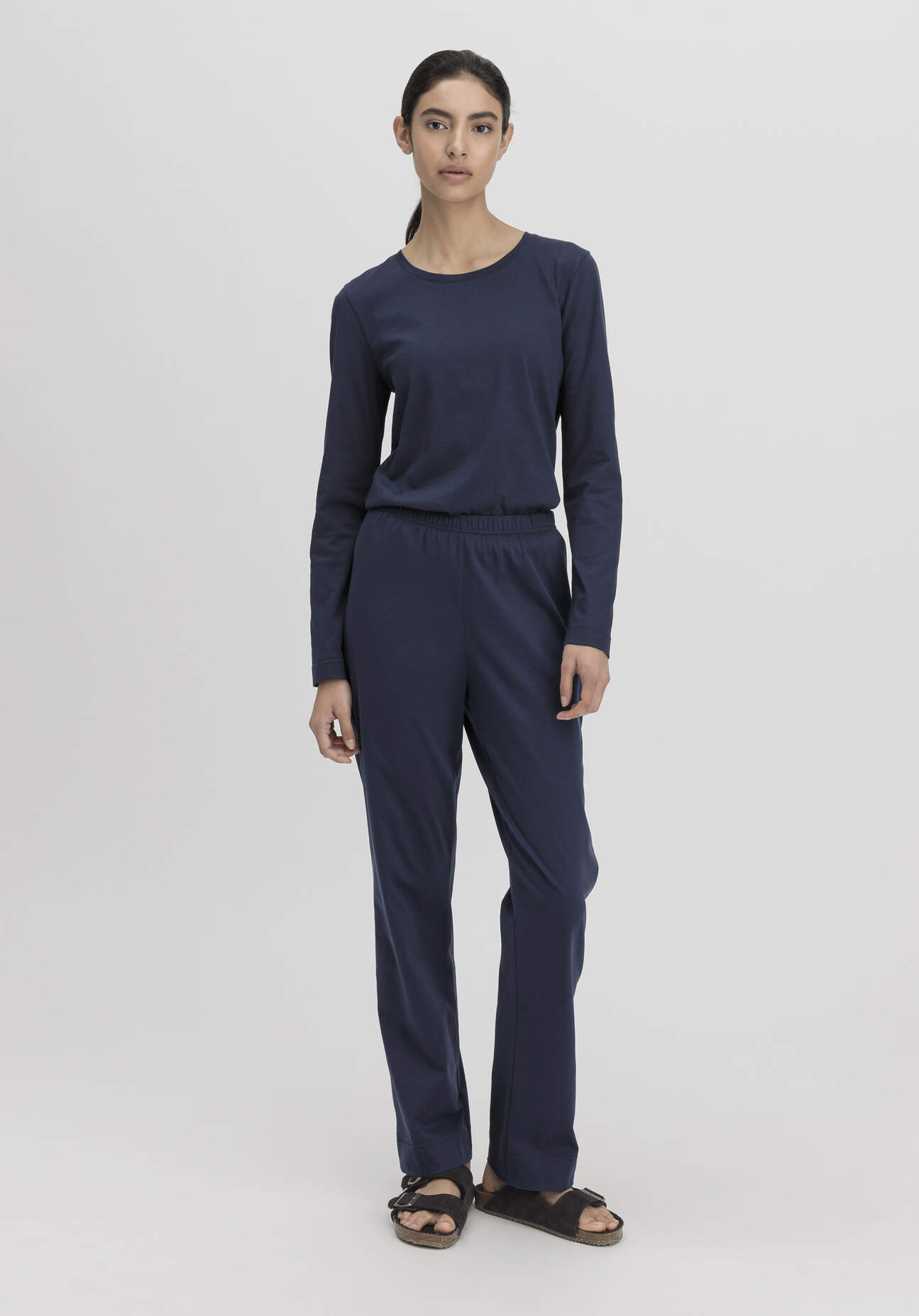 hessnatur Damen Schlafhose Regular PURE COTTON aus Bio-Baumwolle - blau Grösse34