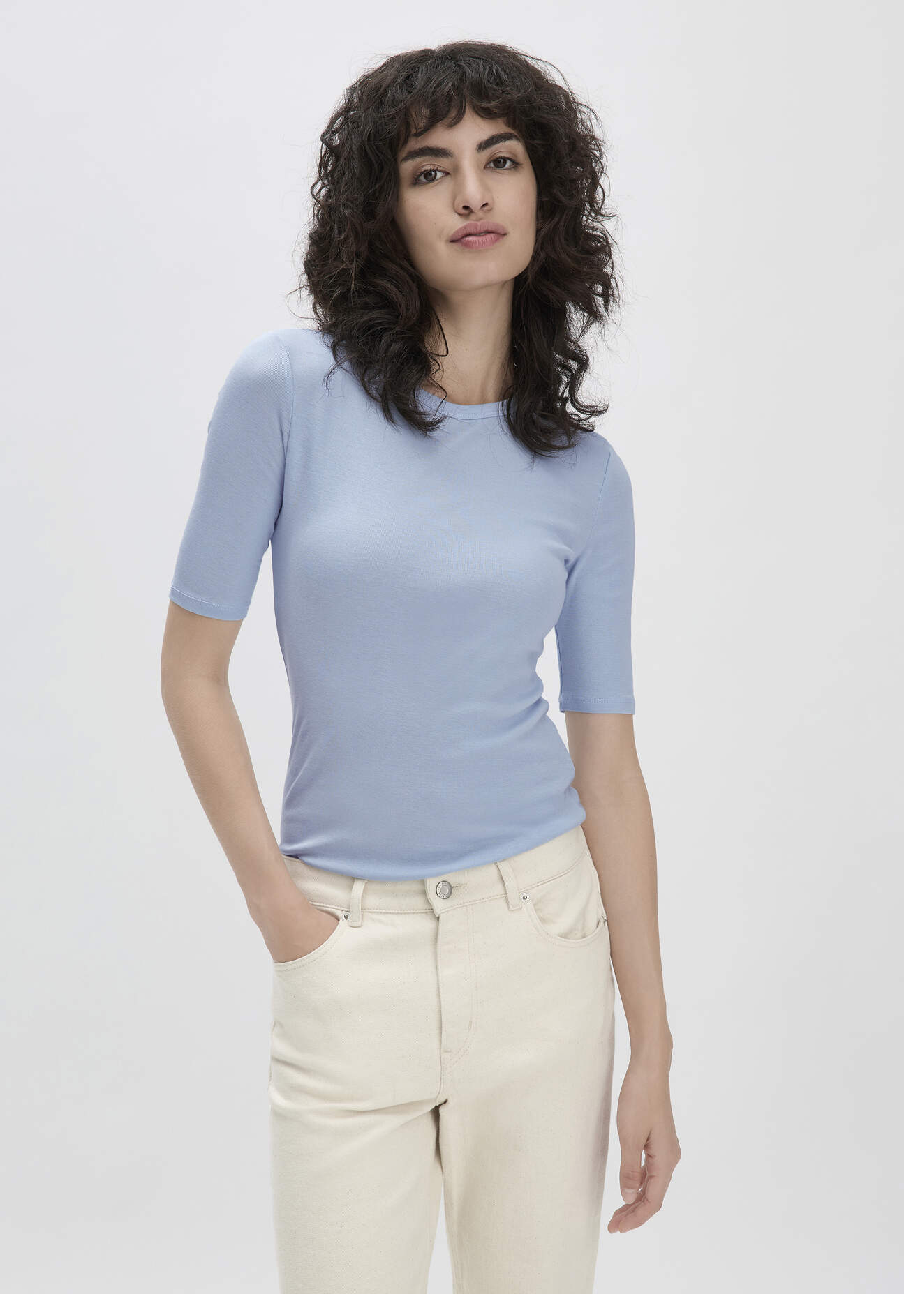 hessnatur Damen Softrib Shirt Fitted aus Bio-Baumwolle und TENCEL™ Modal - blau Grösse36
