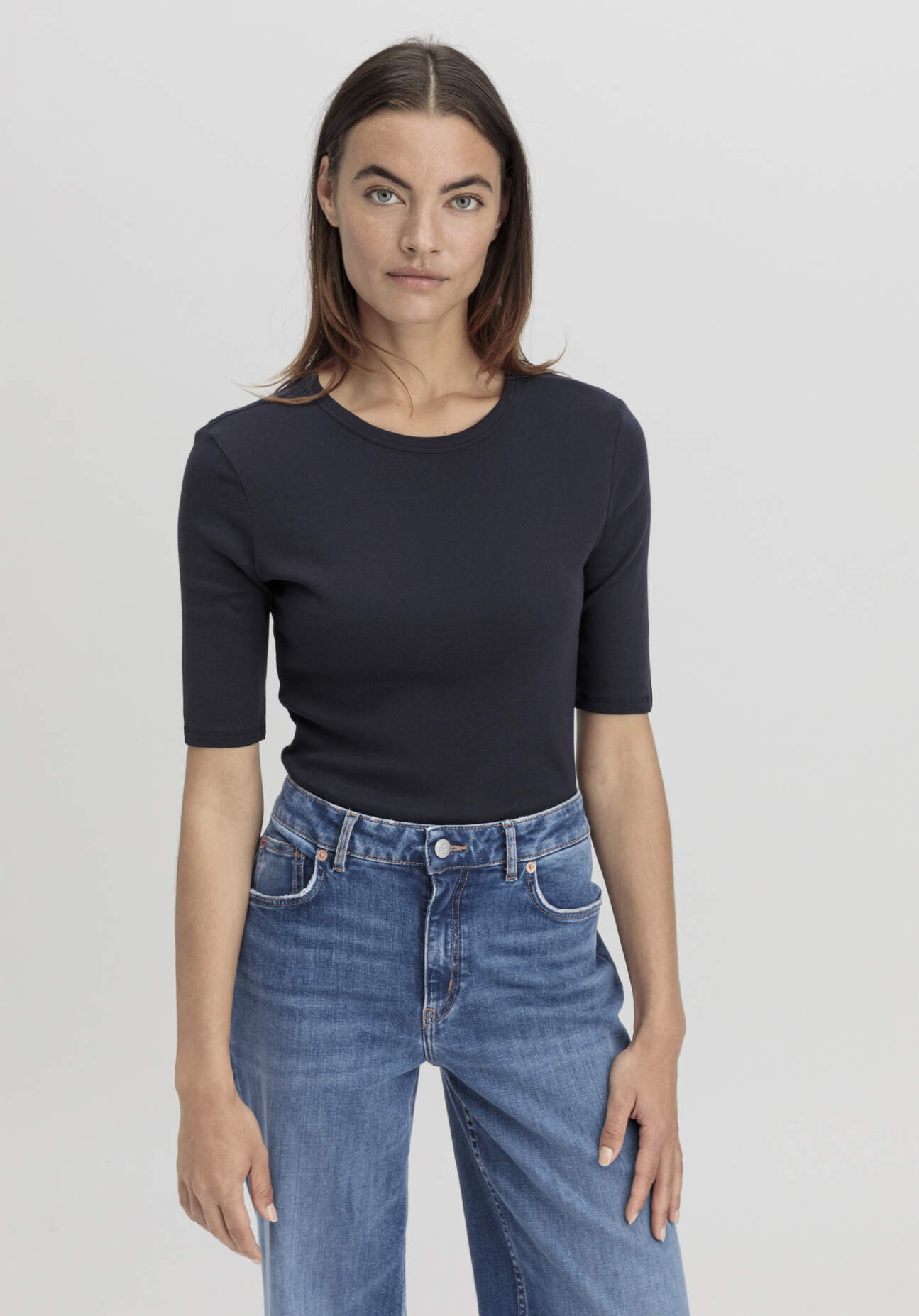 hessnatur Damen Softrib Shirt Fitted aus Bio-Baumwolle und TENCEL™ Modal - blau Grösse34