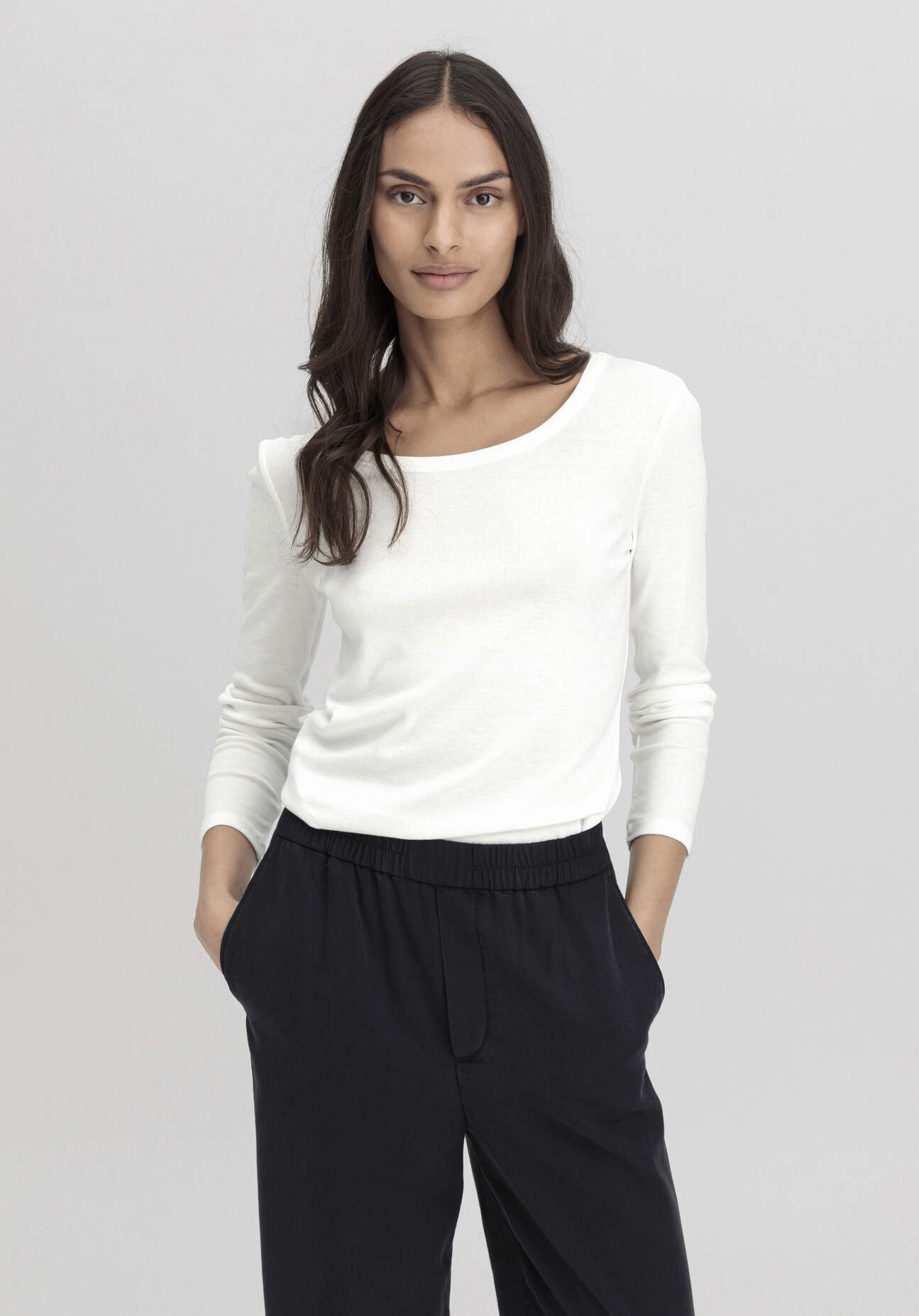 hessnatur Damen Softrib Shirt Fitted aus Bio-Baumwolle mit TENCEL™ Modal - weiß Grösse36
