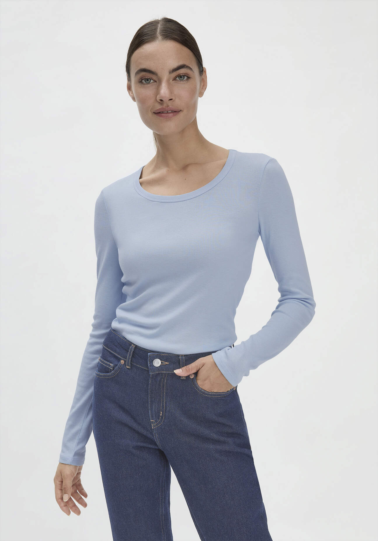 Thumbnail - hessnatur Damen Softrib Shirt Fitted aus Bio-Baumwolle mit TENCEL™ Modal - blau - Größe 44