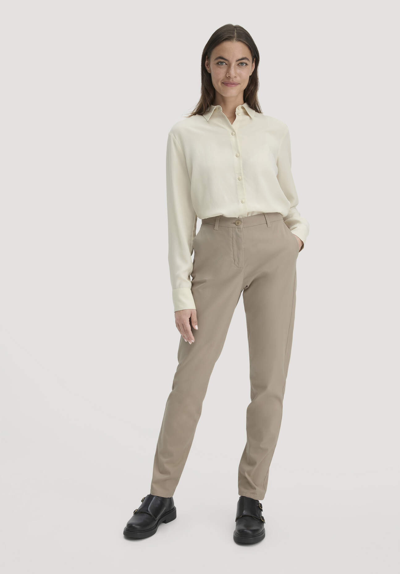 Thumbnail - hessnatur Damen Chino Straight Leg Regular aus Bio-Baumwolle - beige - Größe 38