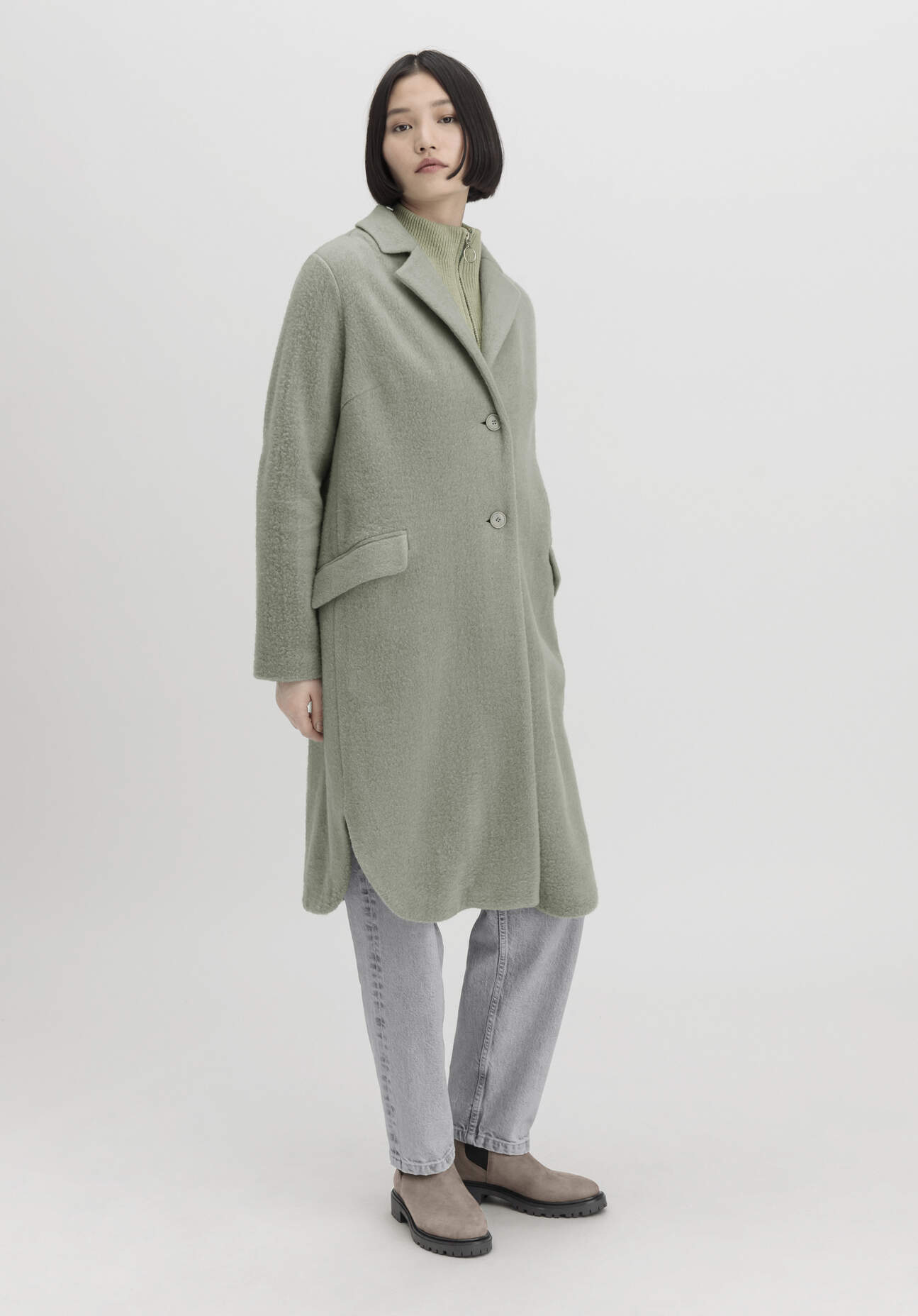 Thumbnail - hessnatur Damen Wollfleece Mantel Regular aus Bio-Merinowolle mit Bio-Baumwolle - grün - Größe 36