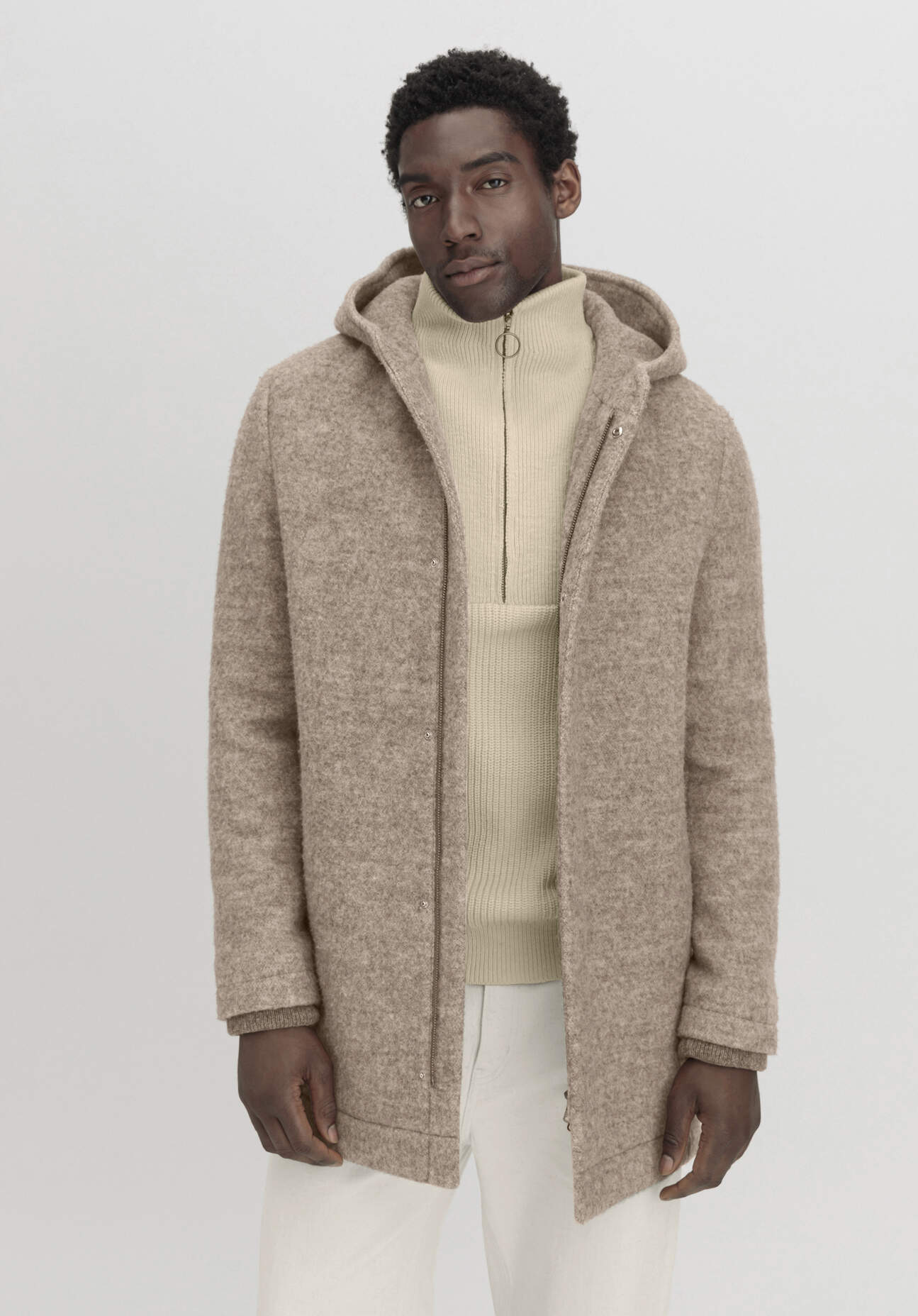 hessnatur Herren Rhön-Mantel Regular aus regionaler Schurwolle - beige Grösse46