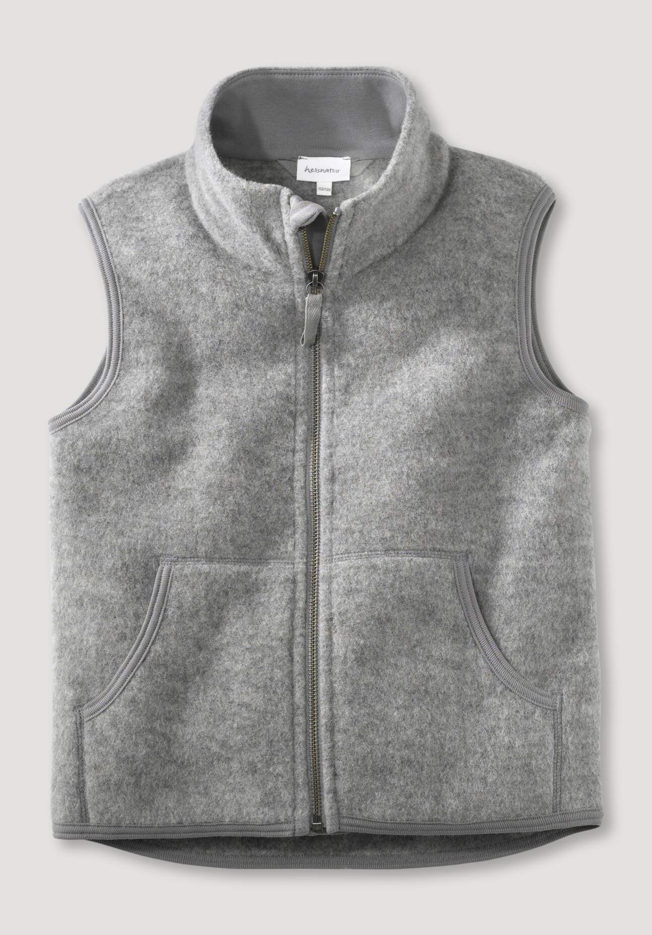 hessnatur Kinder Wollfleece Weste Regular aus Bio-Merinowolle - grau Grösse122/128
