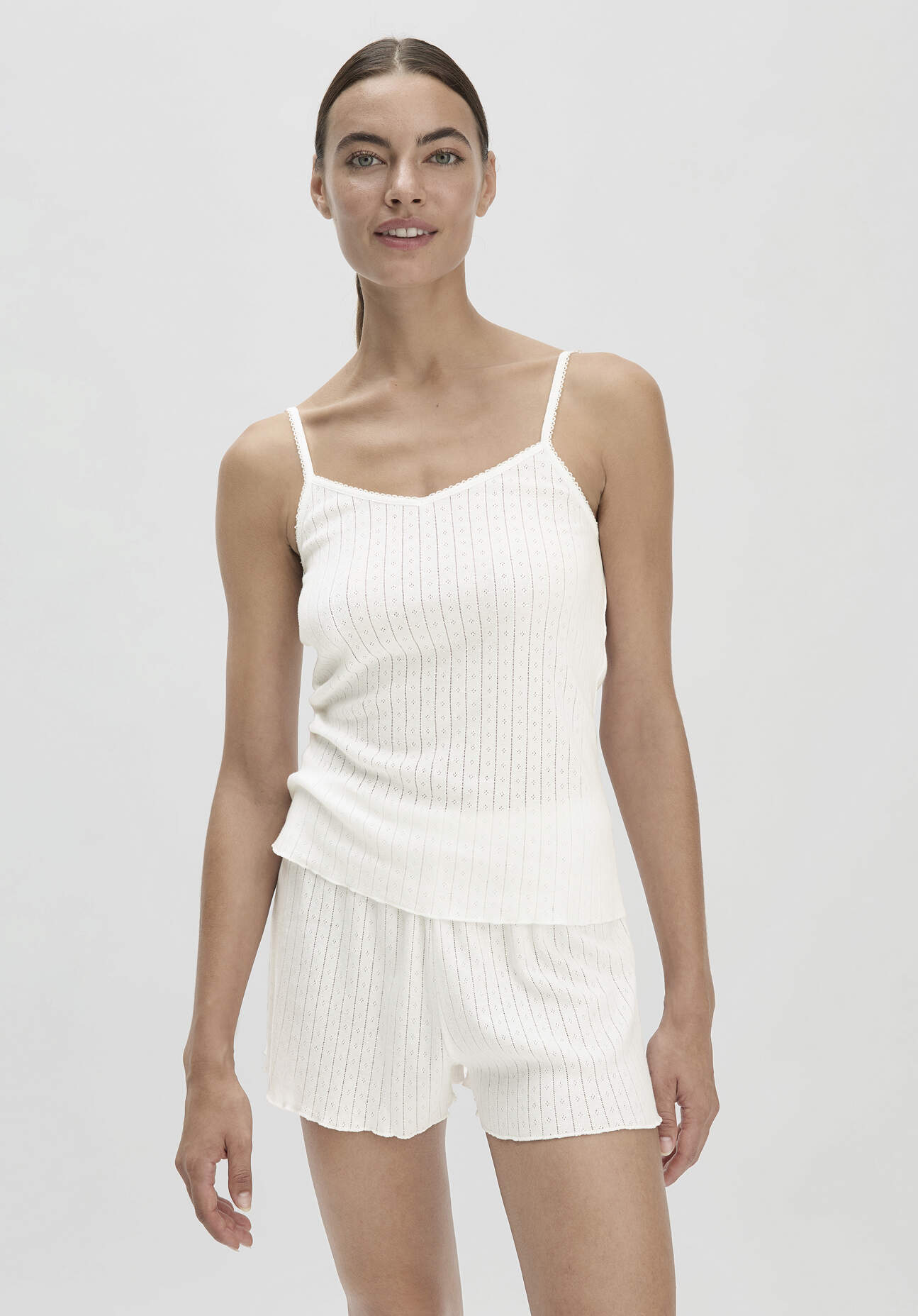 hessnatur Damen Pointelle Spaghetti Top PURE COTTON aus Bio-Baumwolle - weiß Grösse48