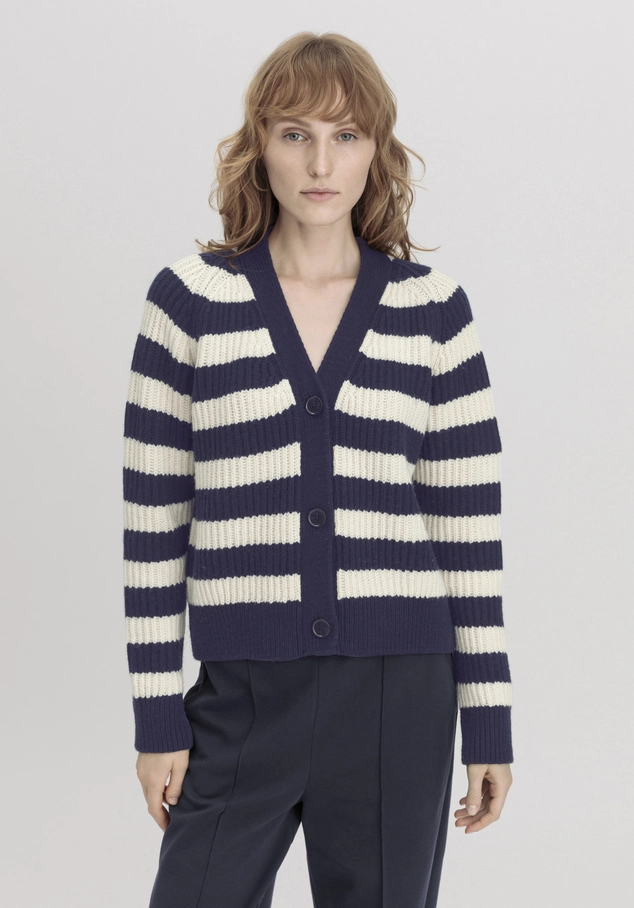 Strickjacke Streifen Relaxed aus Bio-Merinowolle mit Bio-Baumwolle