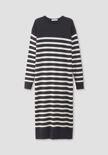 Knitted dress striped midi relaxed made of pure organic cotton and soft new wool - 4