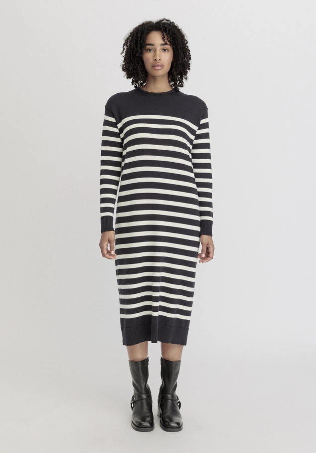 Strickkleid Streifen Midi Relaxed aus reiner Bio-Baumwolle und weicher Schurwolle