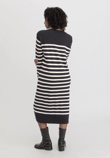 Knitted dress striped midi relaxed made of pure organic cotton and soft new wool - 1