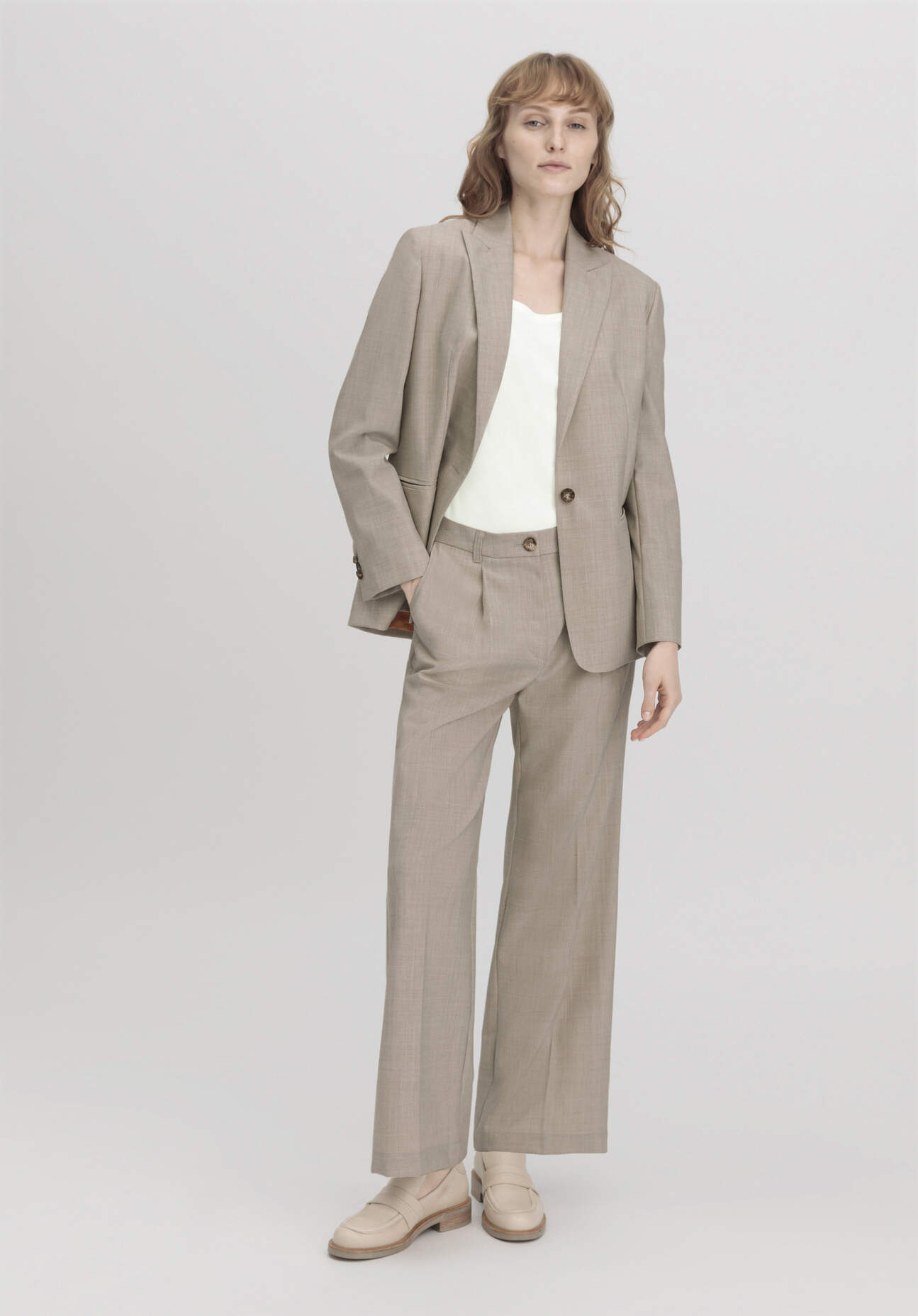 Thumbnail - hessnatur Damen Hose Wide Leg Regular aus Bio-Merinowolle - beige - Größe 36