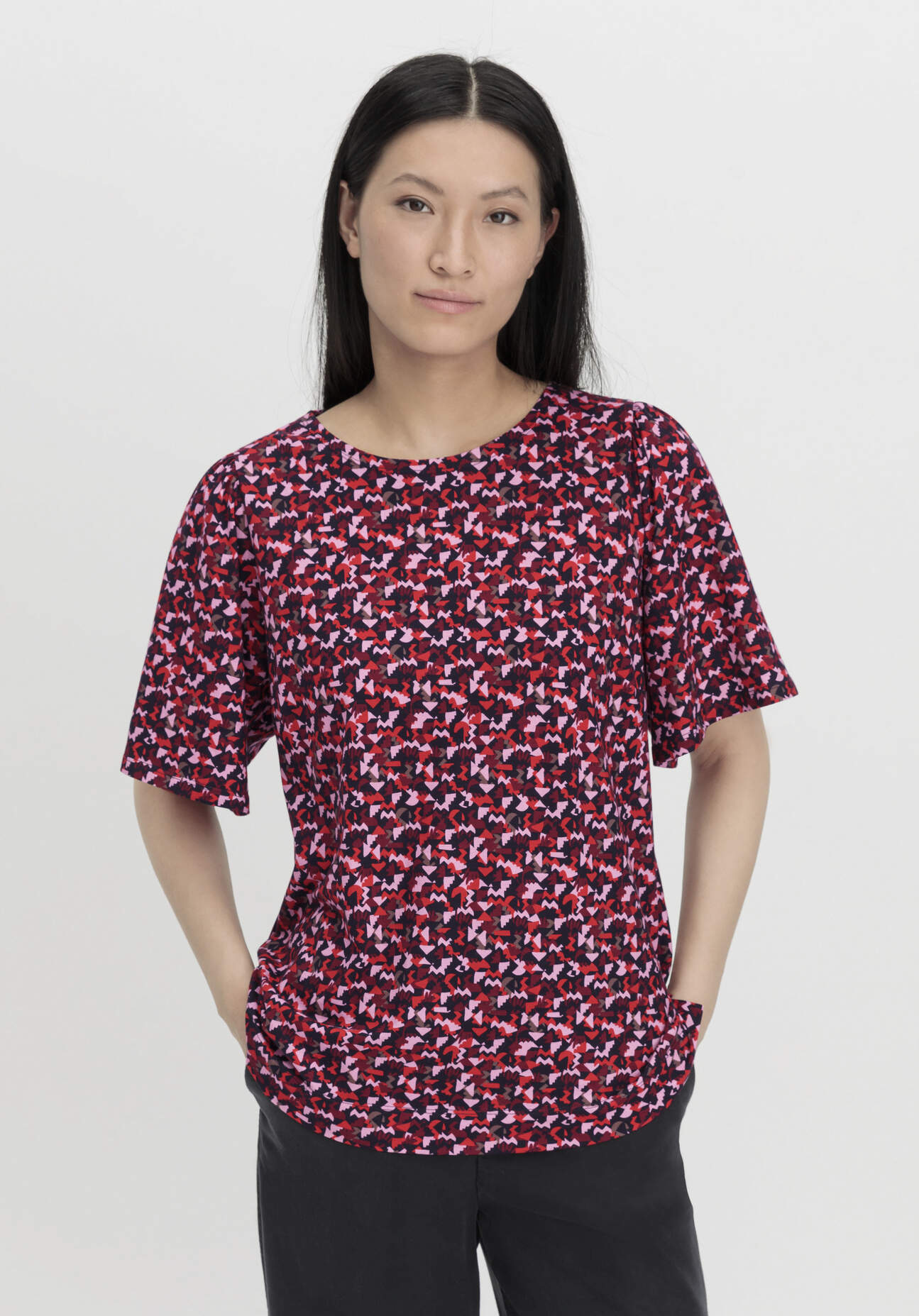 hessnatur Damen Jersey Bluse Relaxed aus Bio-Baumwolle - rot Grösse38