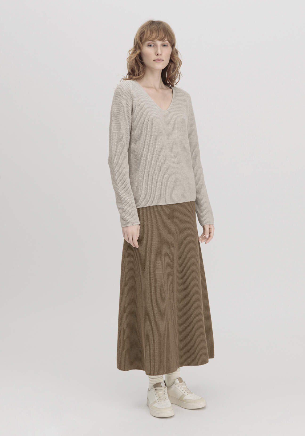 Thumbnail - hessnatur Damen Strickrock Midi Regular aus Bio-Baumwolle - braun - Größe 36