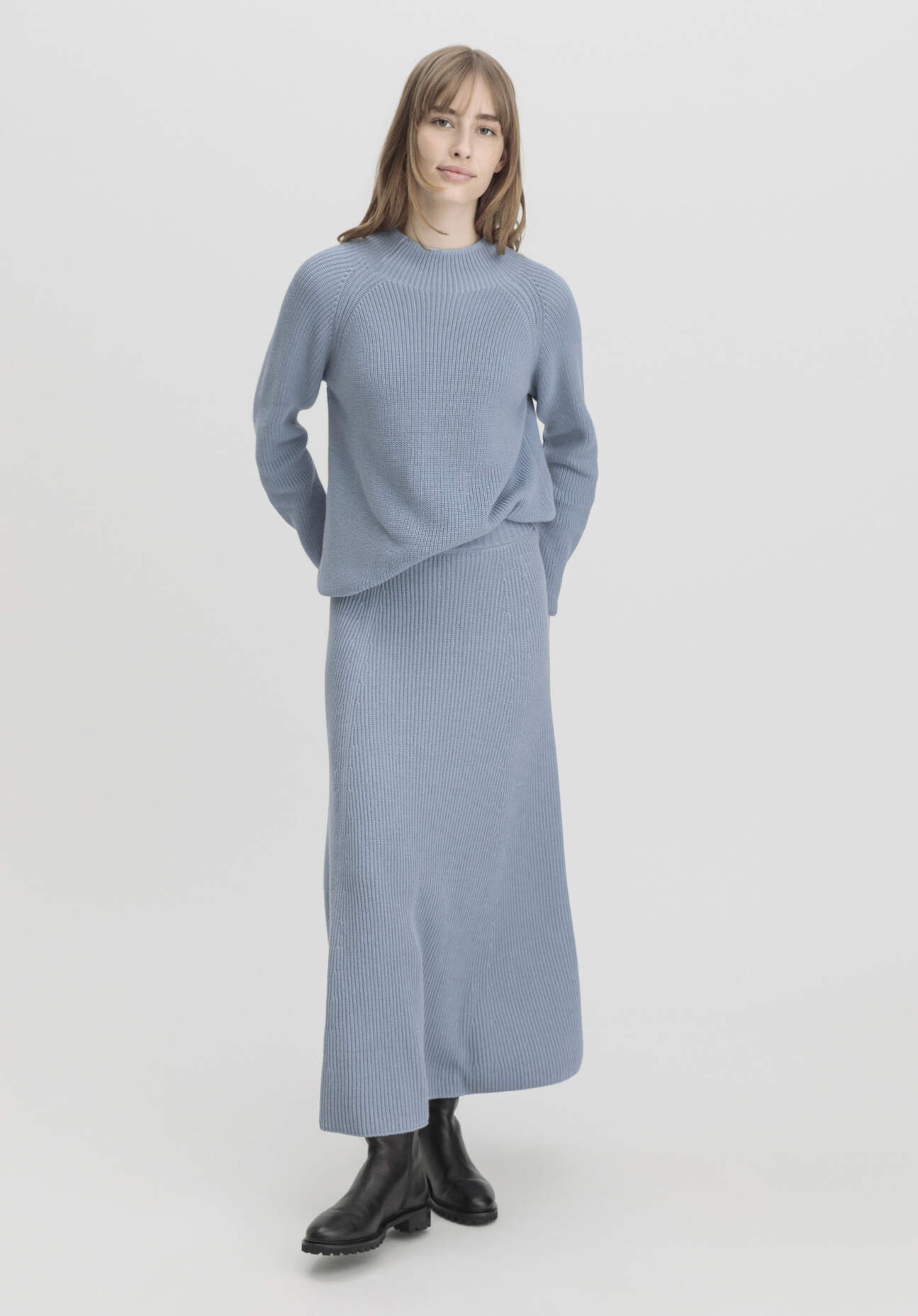 hessnatur Damen Strickrock Midi Regular aus Bio-Baumwolle - blau Grösse34