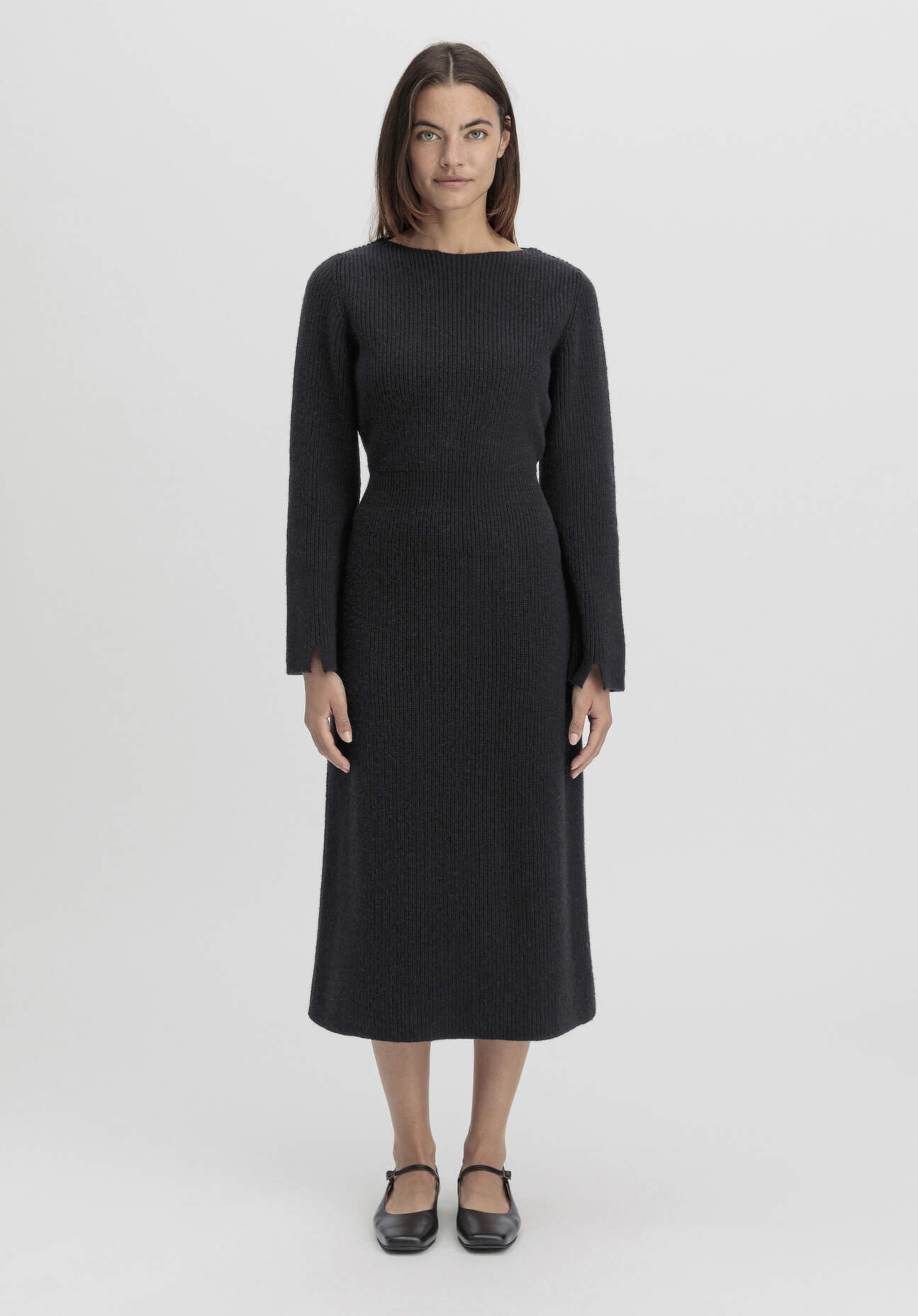 Thumbnail - hessnatur Damen Strickkleid Midi Regular aus Bio-Baumwolle und Schurwolle - schwarz - Größe M