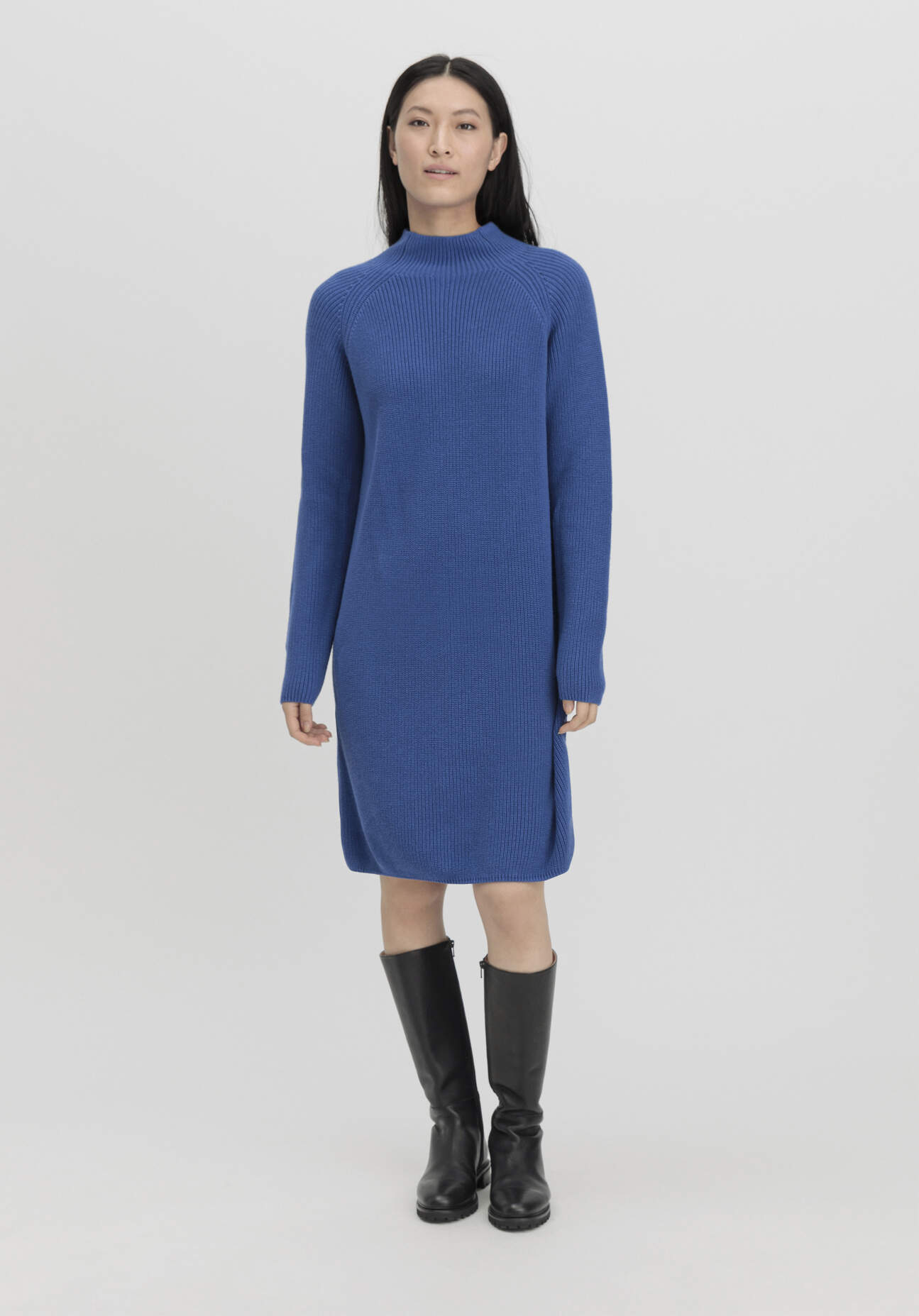 hessnatur Damen Strickkleid Regular aus Bio-Baumwolle - blau Größe S