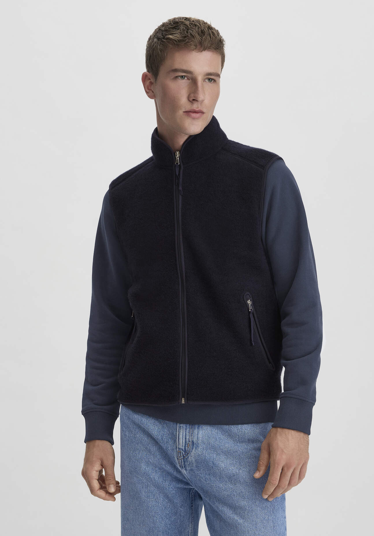 hessnatur Herren Wollfleece Weste Relaxed aus Bio-Merinowolle - blau GrösseS