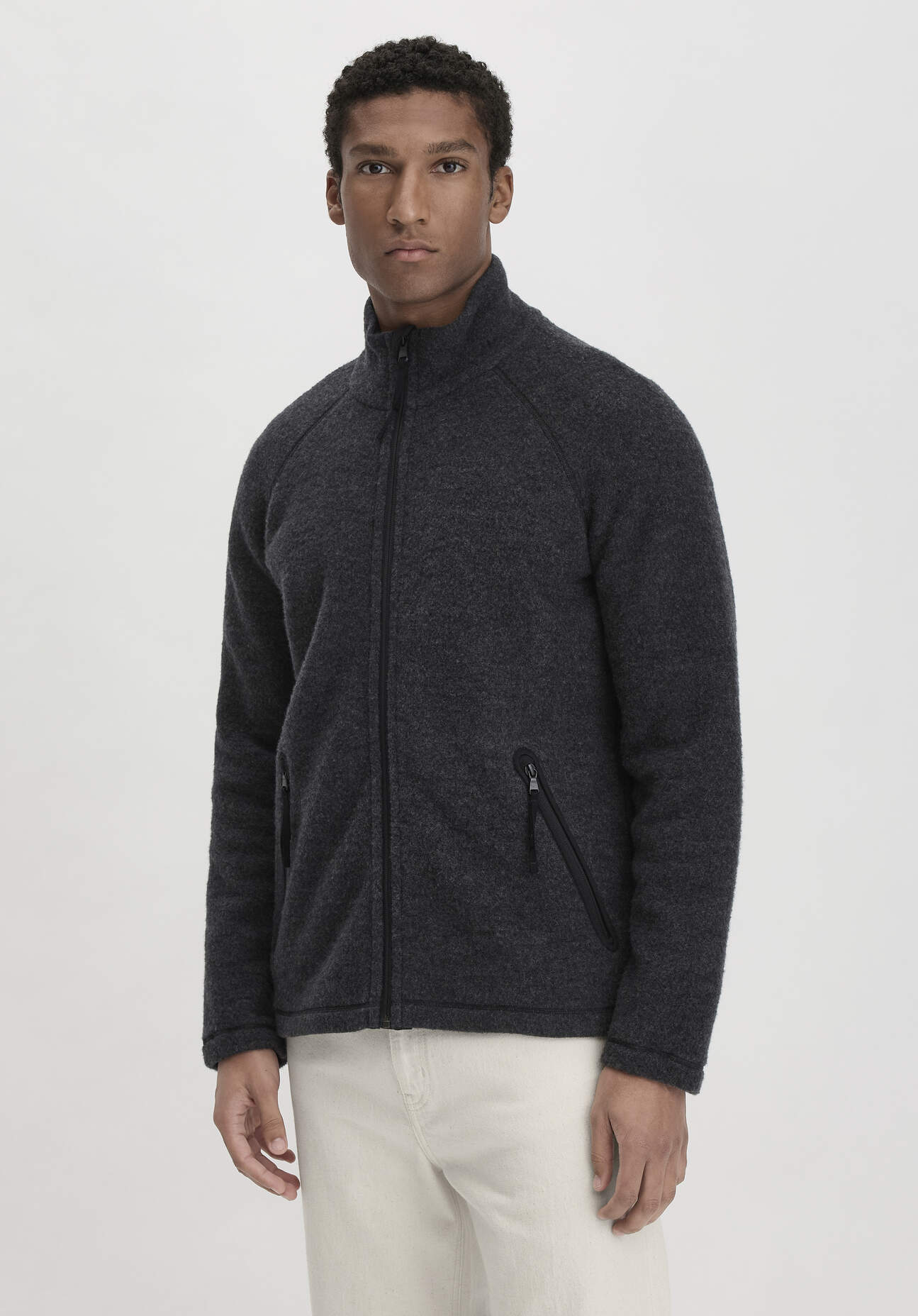 Thumbnail - hessnatur Herren Wollfleece Jacke Relaxed aus Bio-Merinowolle - grau - Größe 54