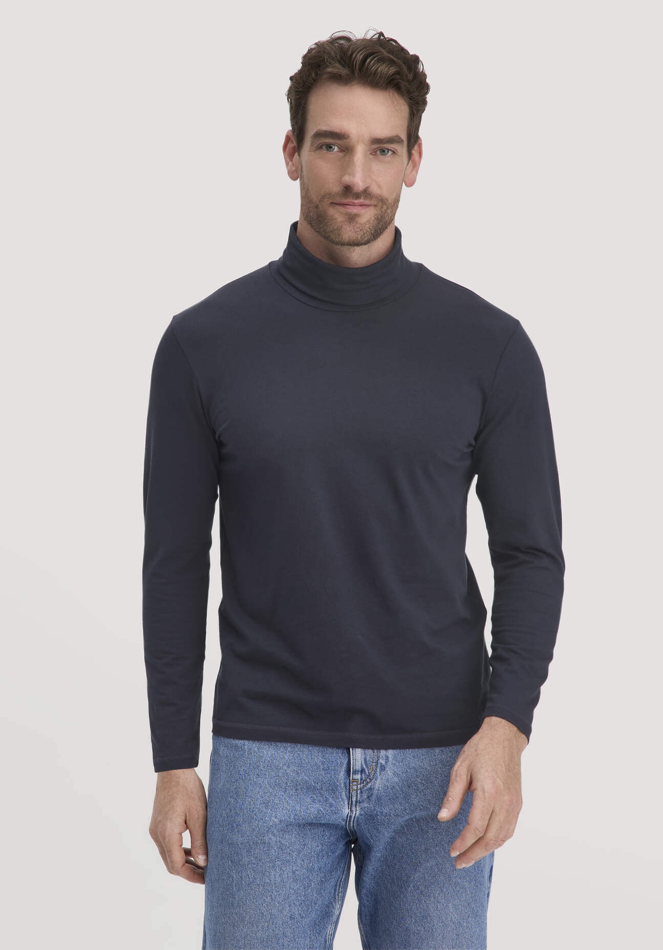 hessnatur Herren Rollkragen Shirt Regular aus Bio-Baumwolle - blau Größe 48