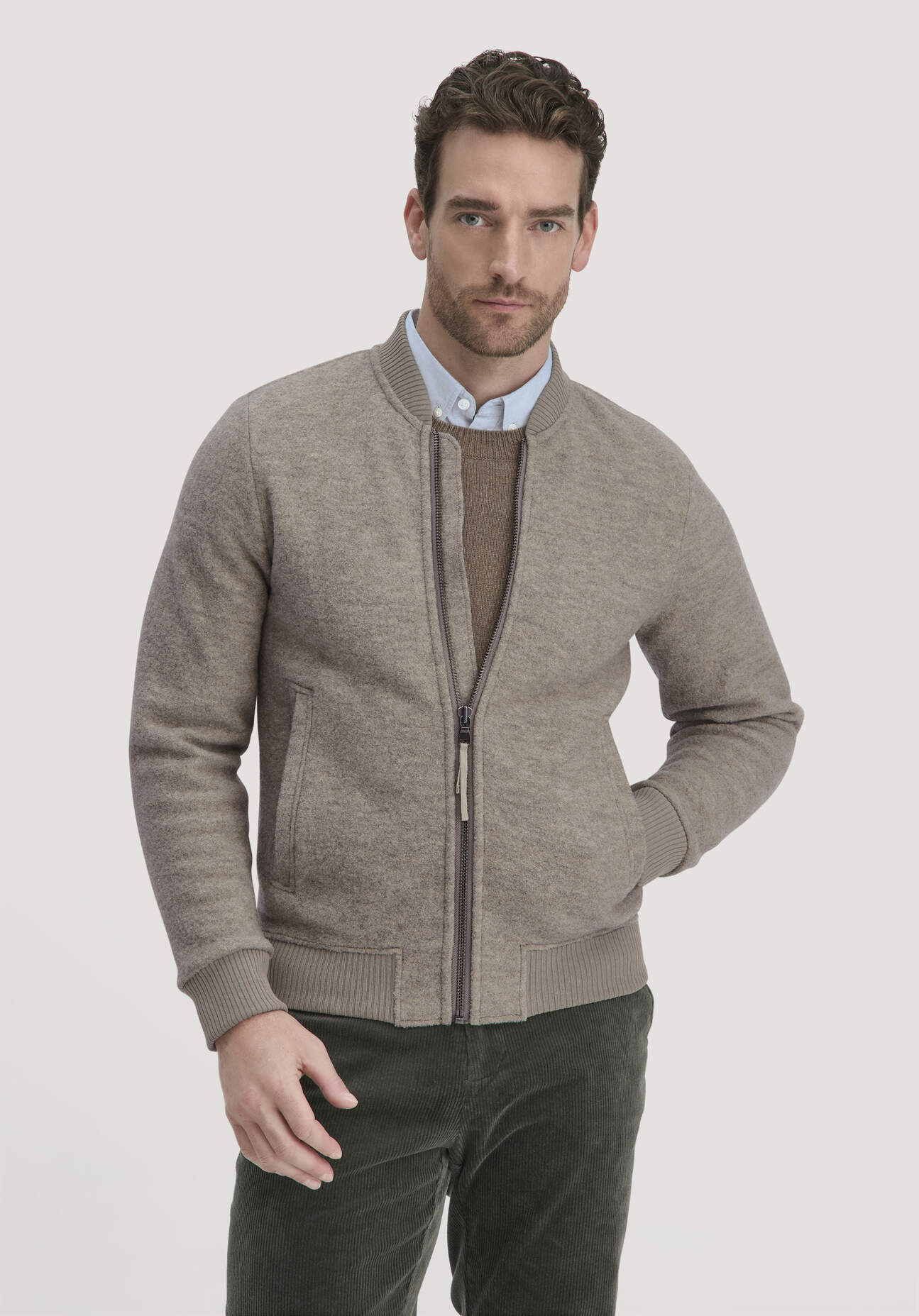 hessnatur Herren Wollwalk Jacke Relaxed aus Bio-Merinowolle - grau Größe 50