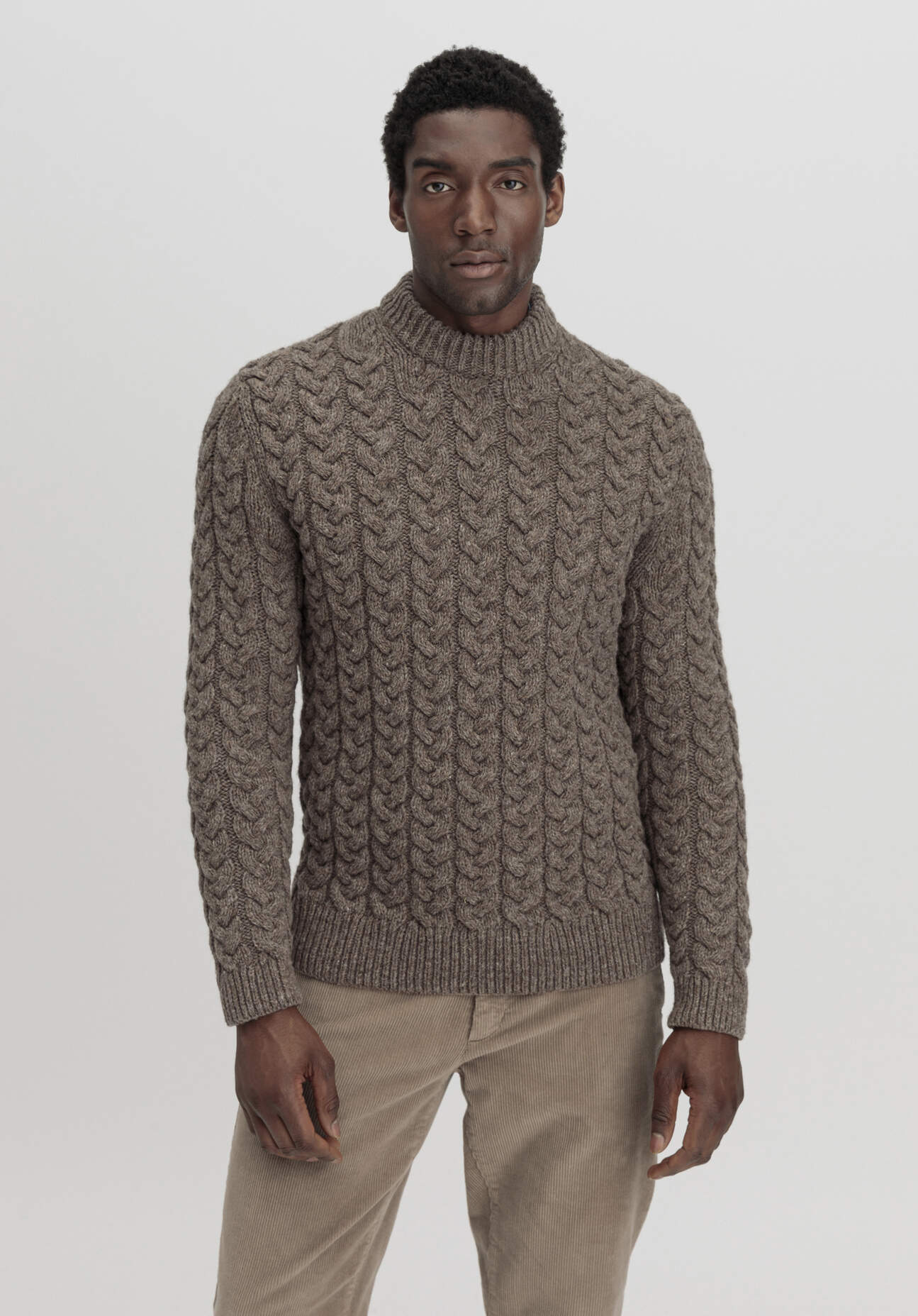 hessnatur Herren Rhön-Pullover Zopf Regular aus regionaler Schurwolle - beige Größe 54