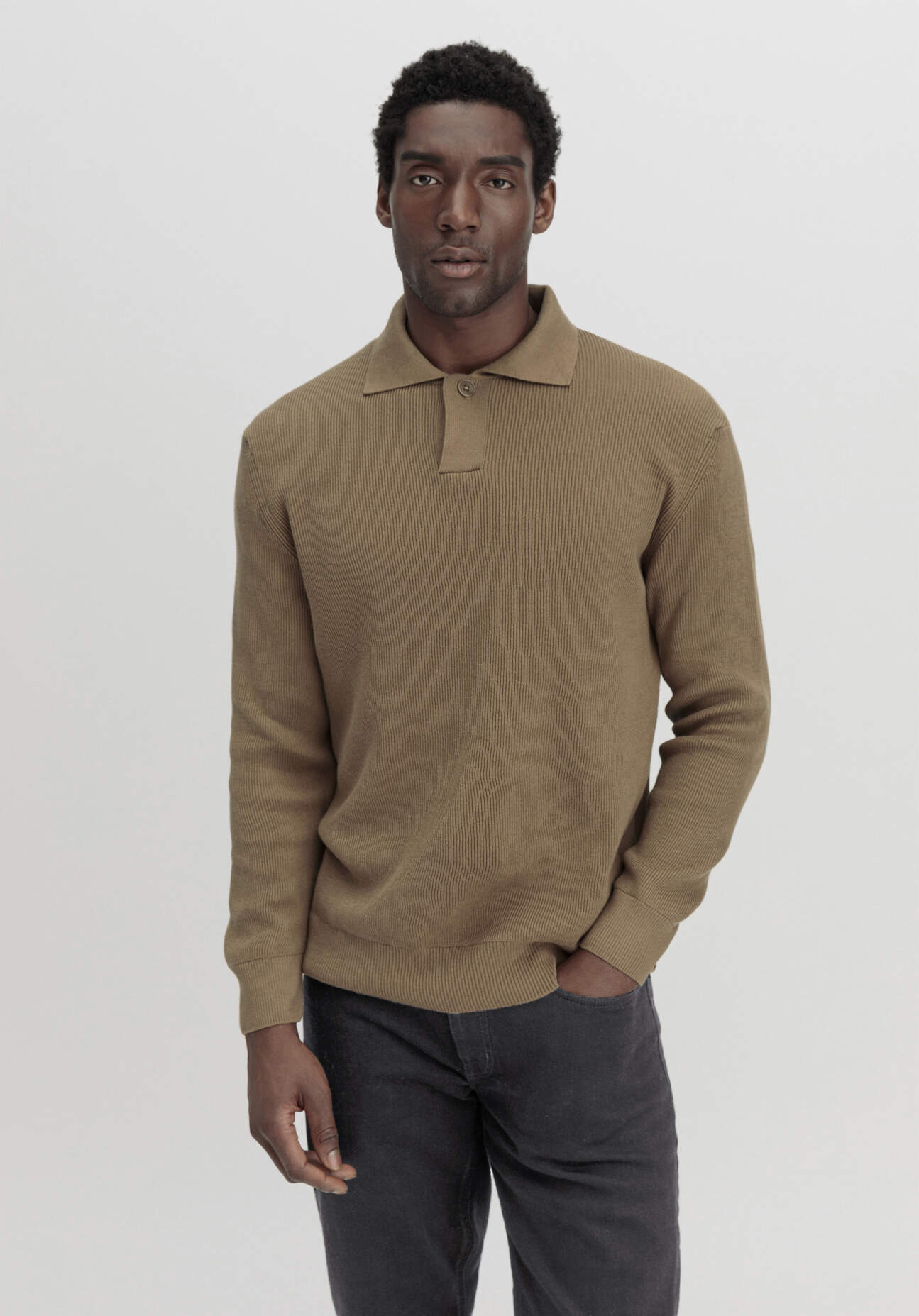 hessnatur Herren Pullover Smart Polo aus Bio-Baumwolle mit Schurwolle - braun Größe 56