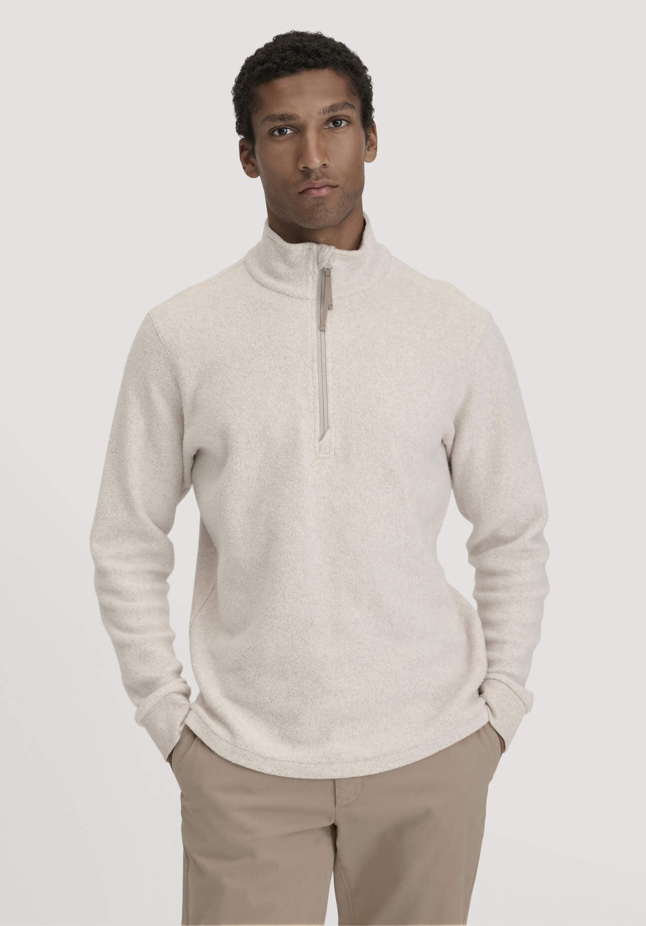 Thumbnail - hessnatur Herren Fleece Troyer Relaxed aus Bio-Baumwolle - beige - Größe 54
