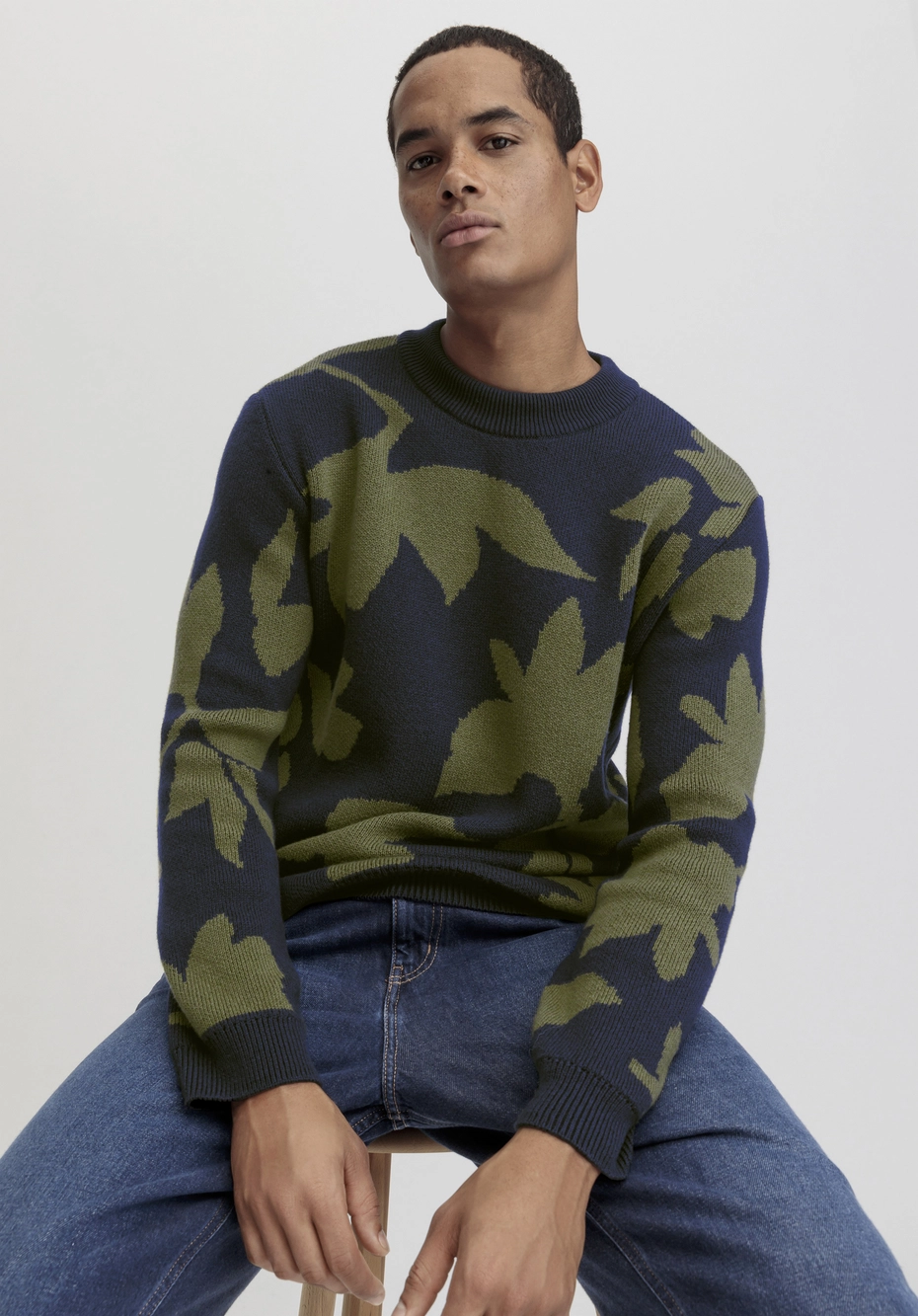 Jacquard Regular sweater made from pure organic cotton with organic merino  wool