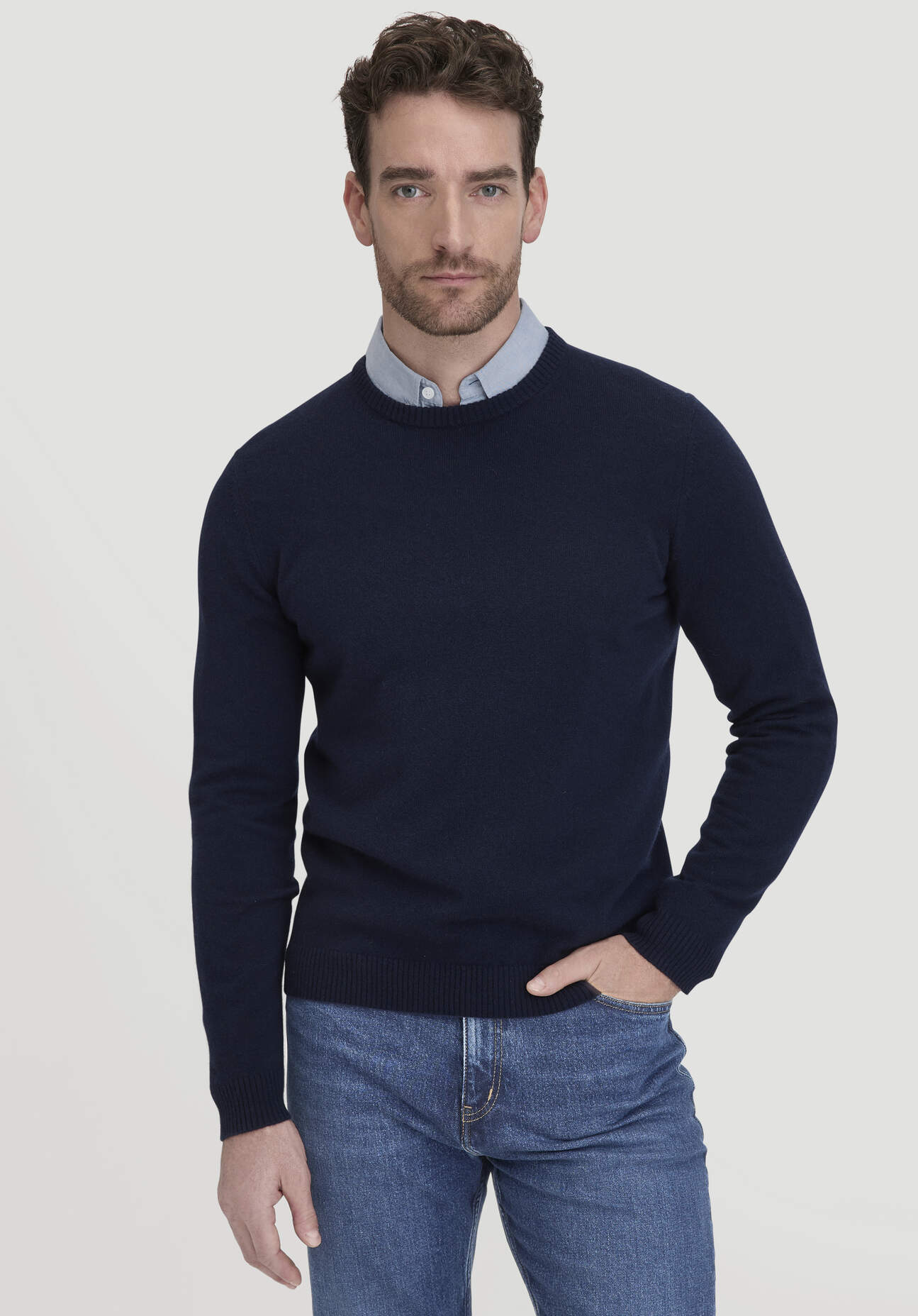 hessnatur Herren Strick Pullover Regular BETTER RECYCLING aus Cashmere - blau Grösse46