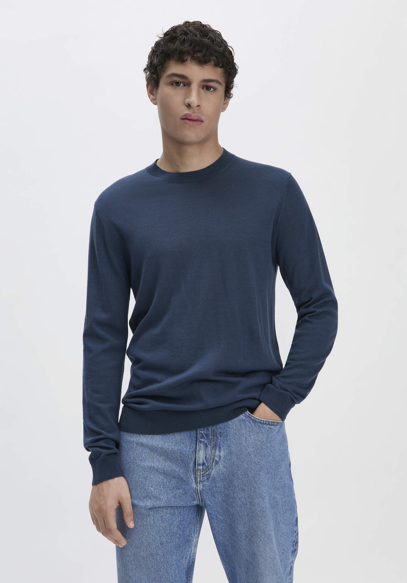 hessnatur Herren Pullover Regular aus Bio-Merinowolle - blau Größe 46