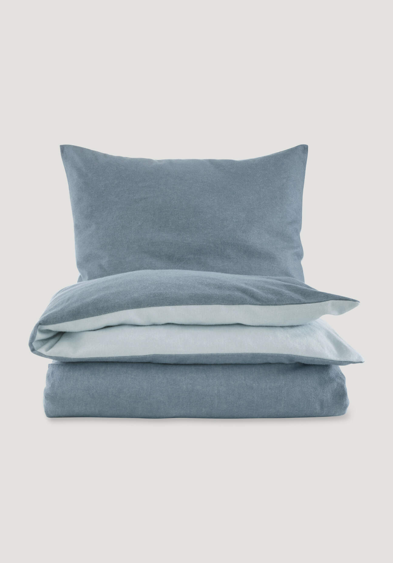 Thumbnail - hessnatur Biber Wende-Bettwäsche-Set aus Bio-Baumwolle - blau - Größe 135x200 / 80x80 cm