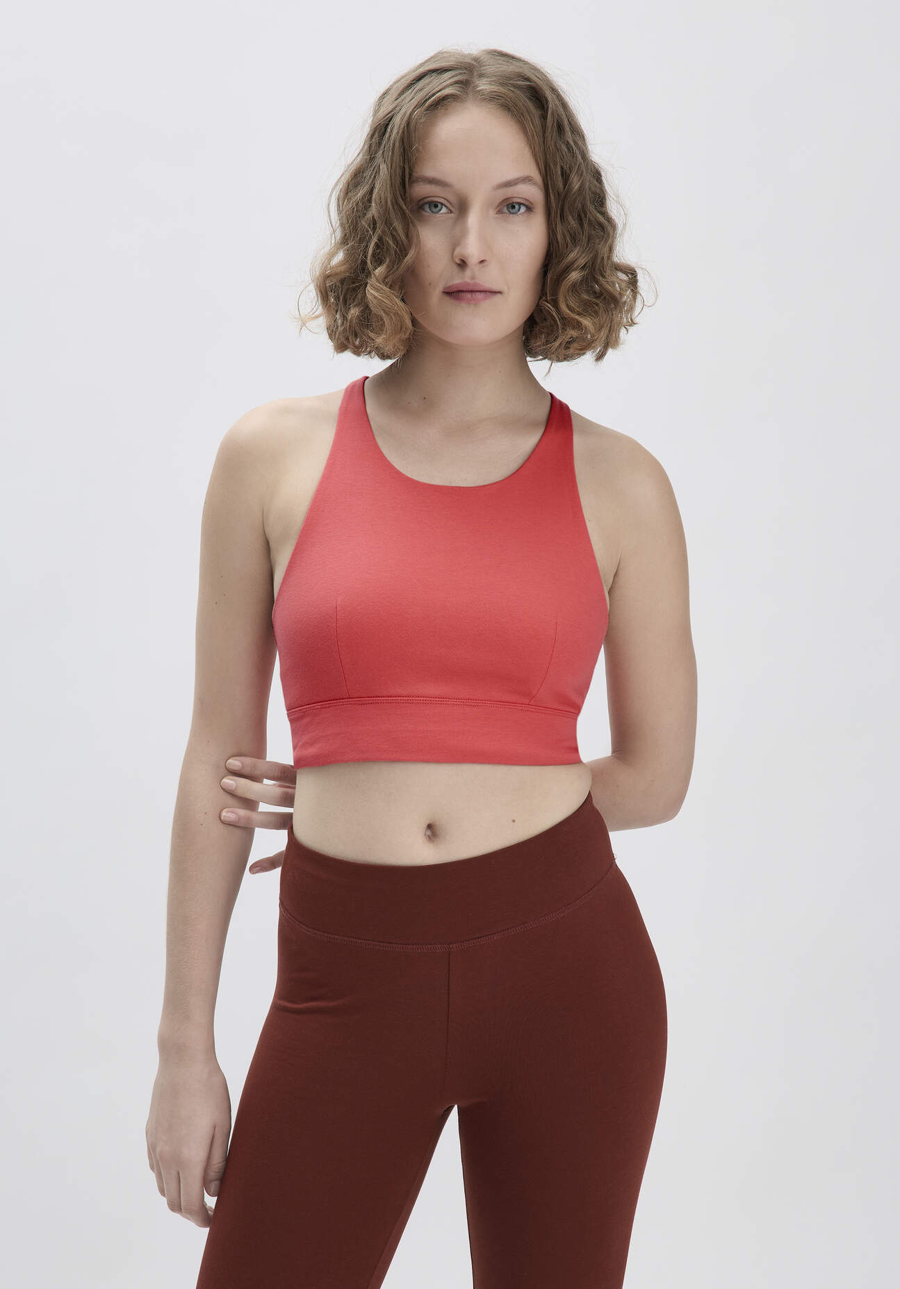 Thumbnail - hessnatur Loungewear Bustier Fitted Highneck ACTIVE LIGHT aus Bio-Baumwolle - rot - Größe 42