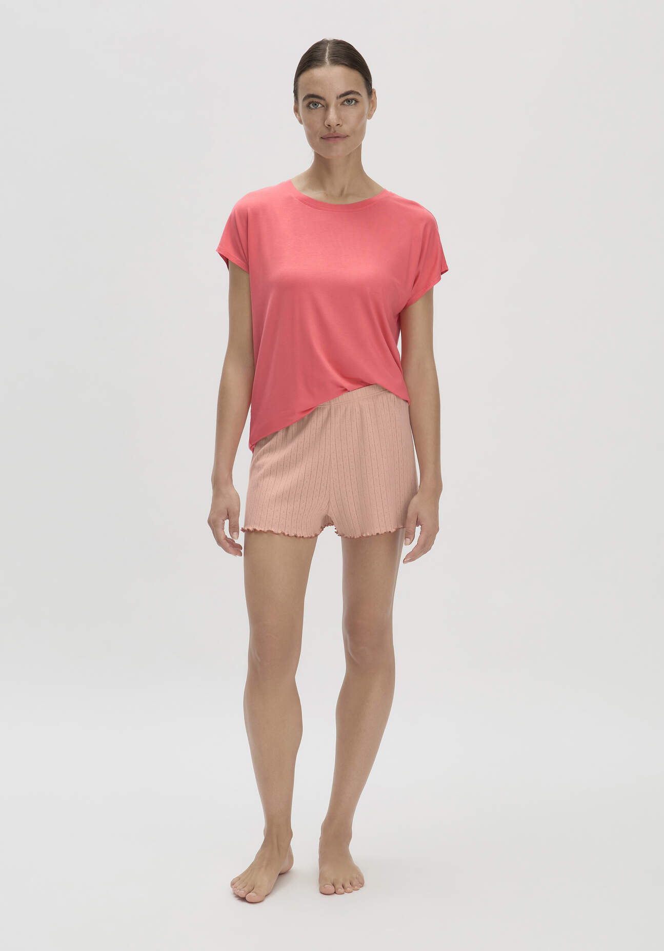 hessnatur Damen Pointelle Schlafshorts Relaxed PURE COTTON aus Bio-Baumwolle - rosa Größe 46