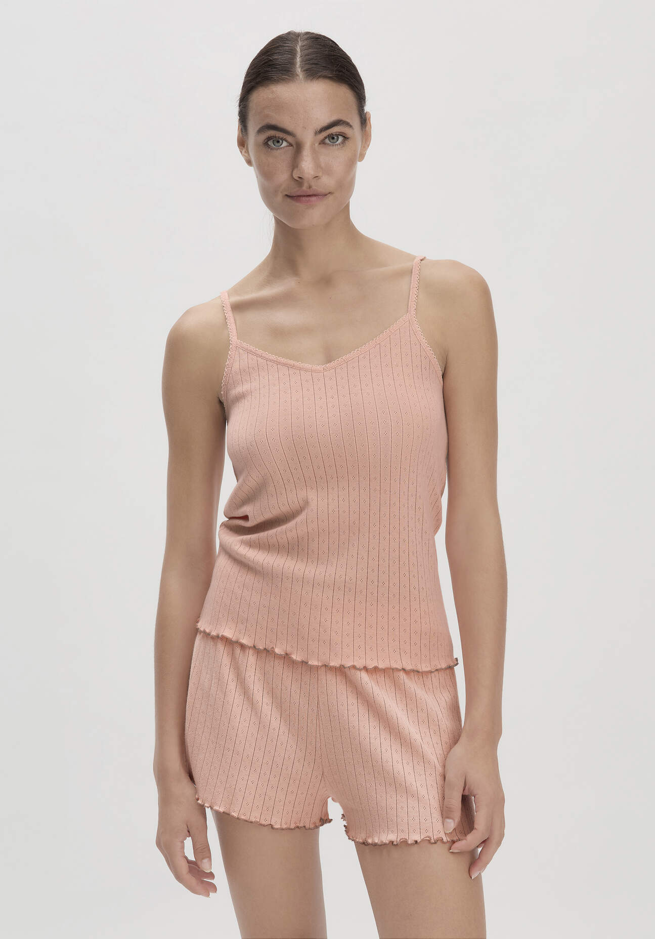 hessnatur Damen Pointelle Spaghetti Top PURE COTTON aus Bio-Baumwolle - rosa Größe 40