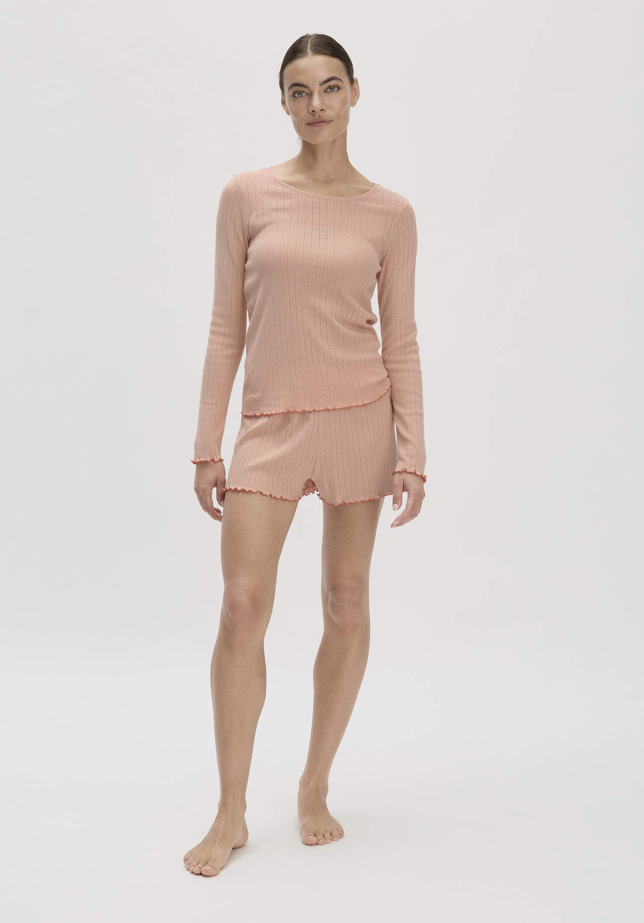 hessnatur Damen Pointelle Loungeshirt PURE COTTON aus Bio-Baumwolle - rosa Grösse46