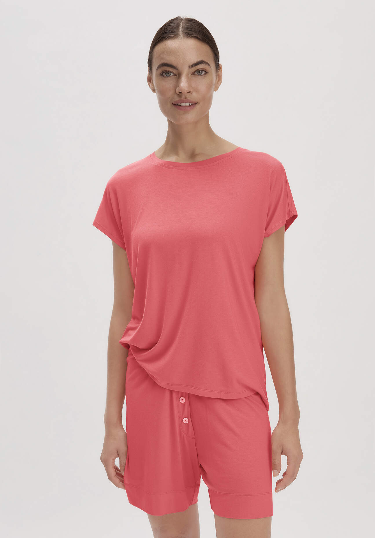 hessnatur Damen Schlaf T-Shirt PURE FLOW aus TENCEL™ Modal - rot Größe 40