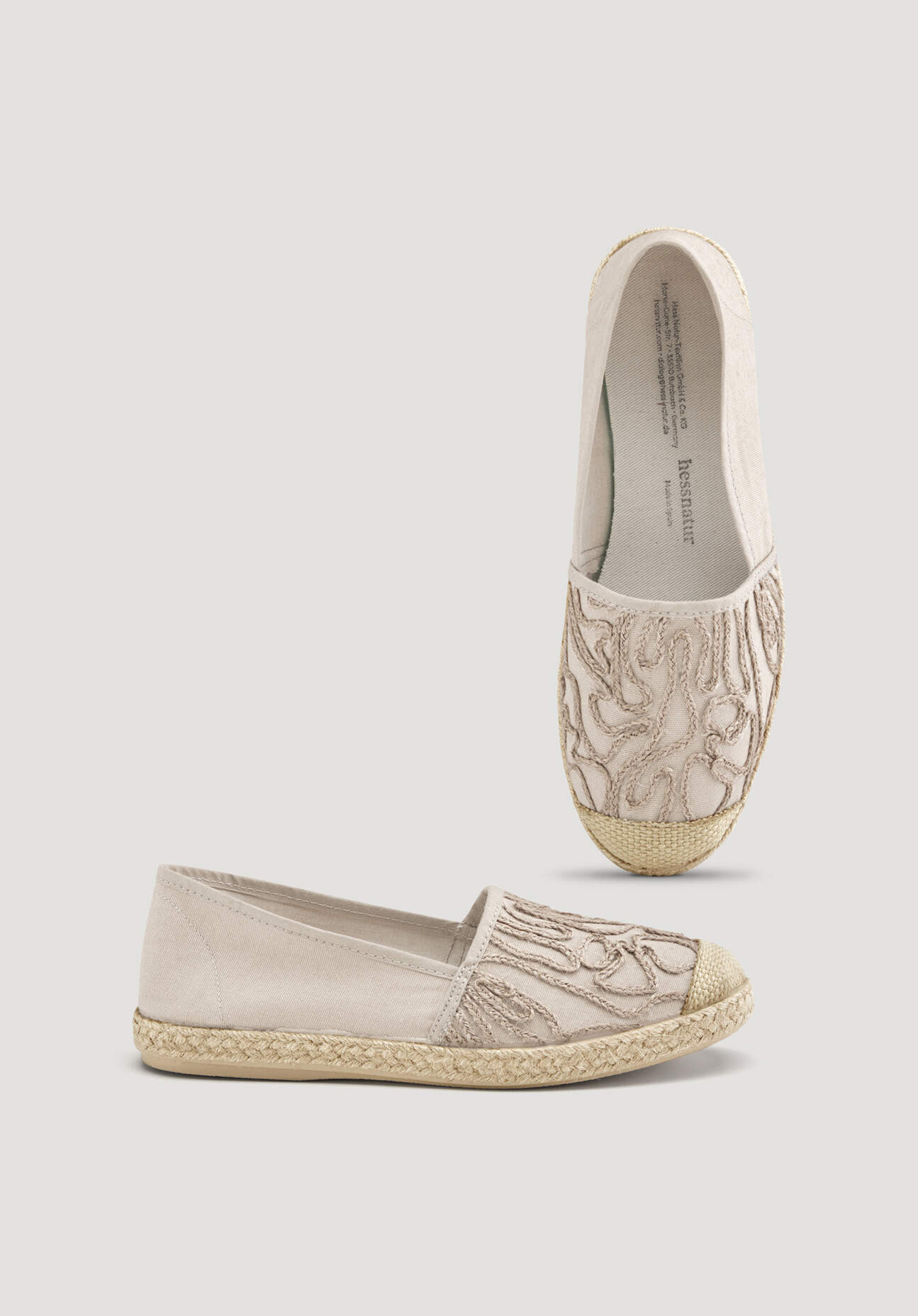 hessnatur Damen Bestickte Espadrilles mit Bio-Baumwolle - beige Größe 36