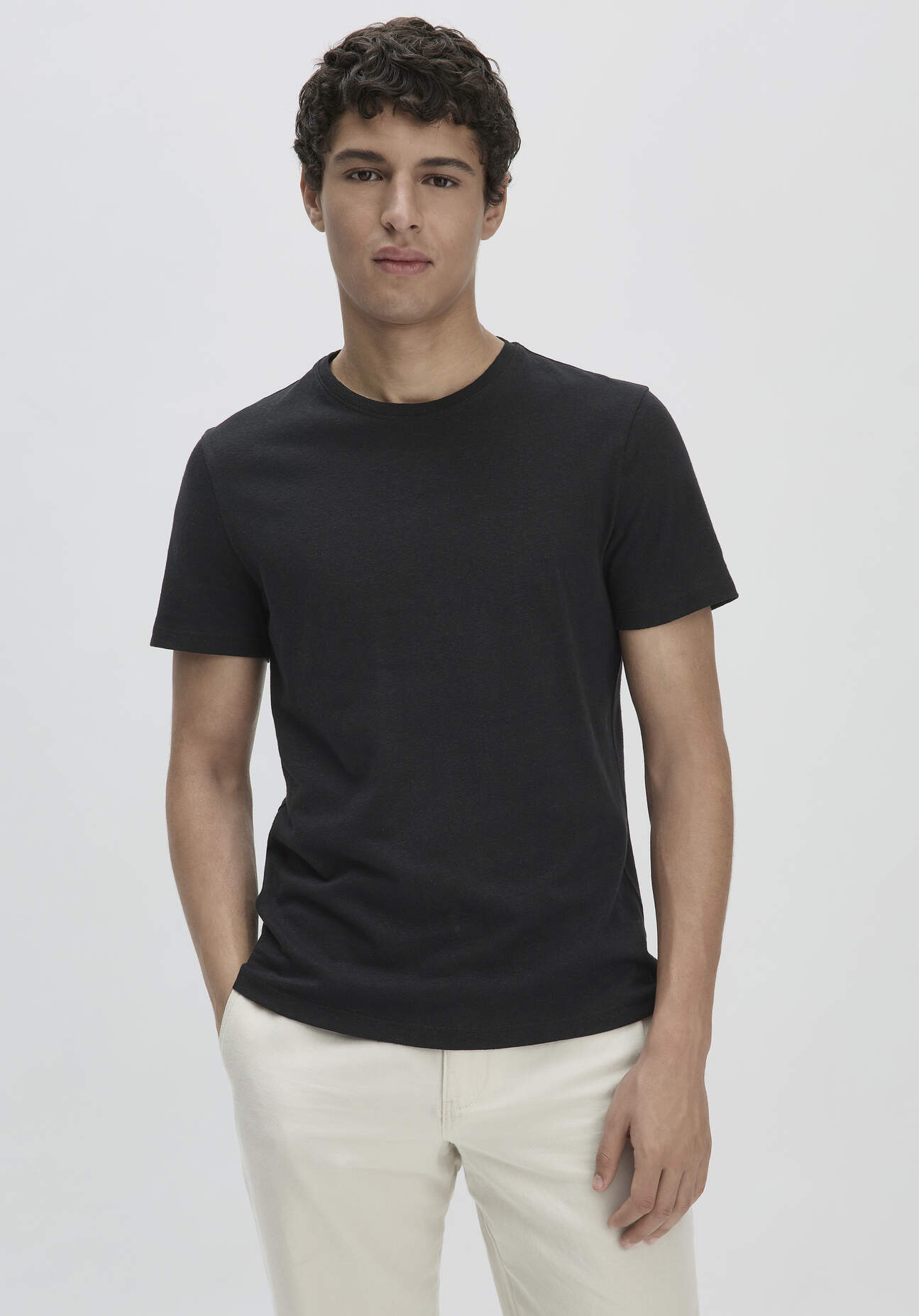 Thumbnail - hessnatur Herren T-Shirt Regular aus Leinen und Bio-Baumwolle - schwarz - Größe 56