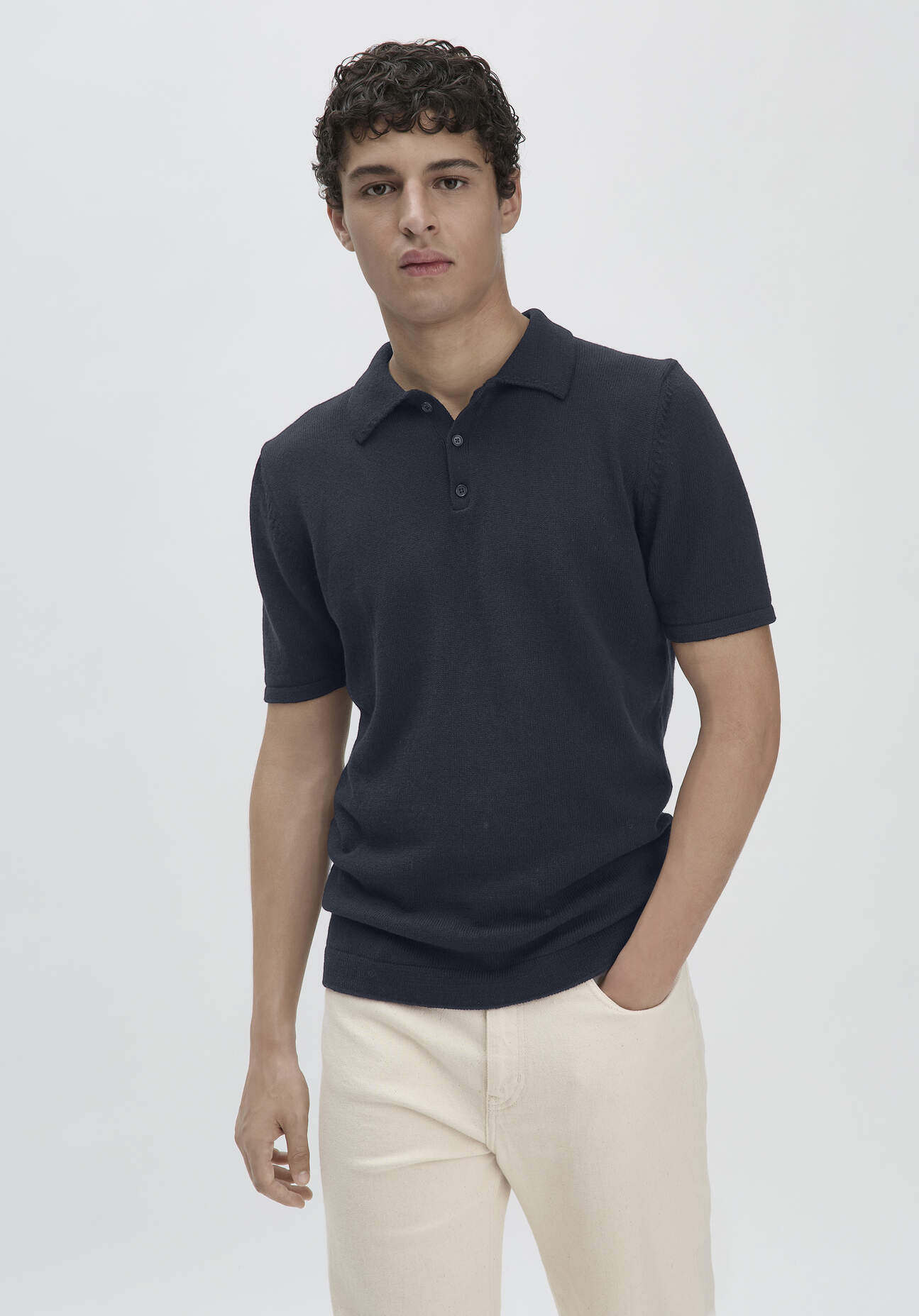 Thumbnail - hessnatur Herren Strick-Polo Regular aus Bio-Baumwolle - blau - Größe 48