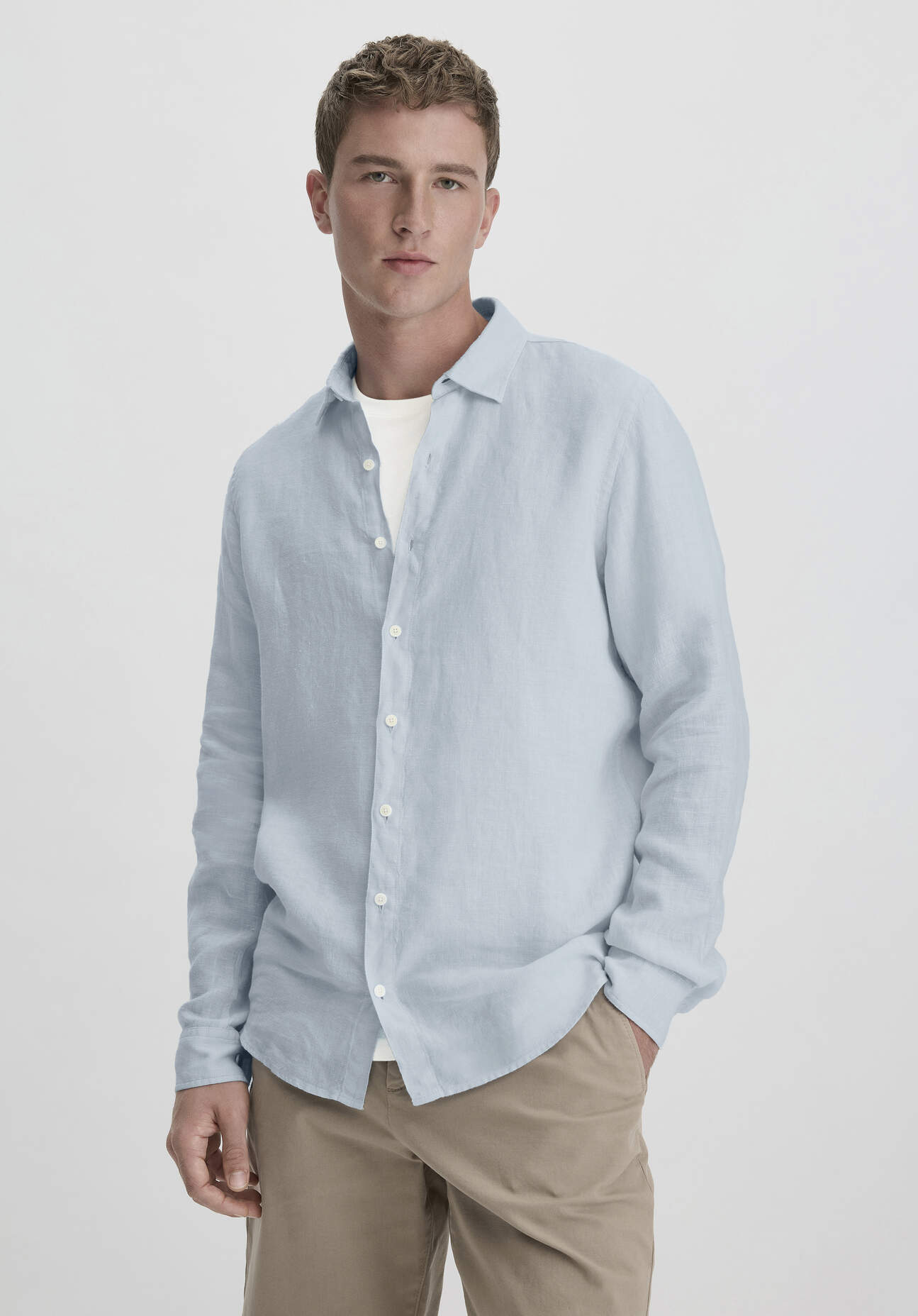 hessnatur Herren Hemd Regular aus Leinen - blau Größe M (39/40)
