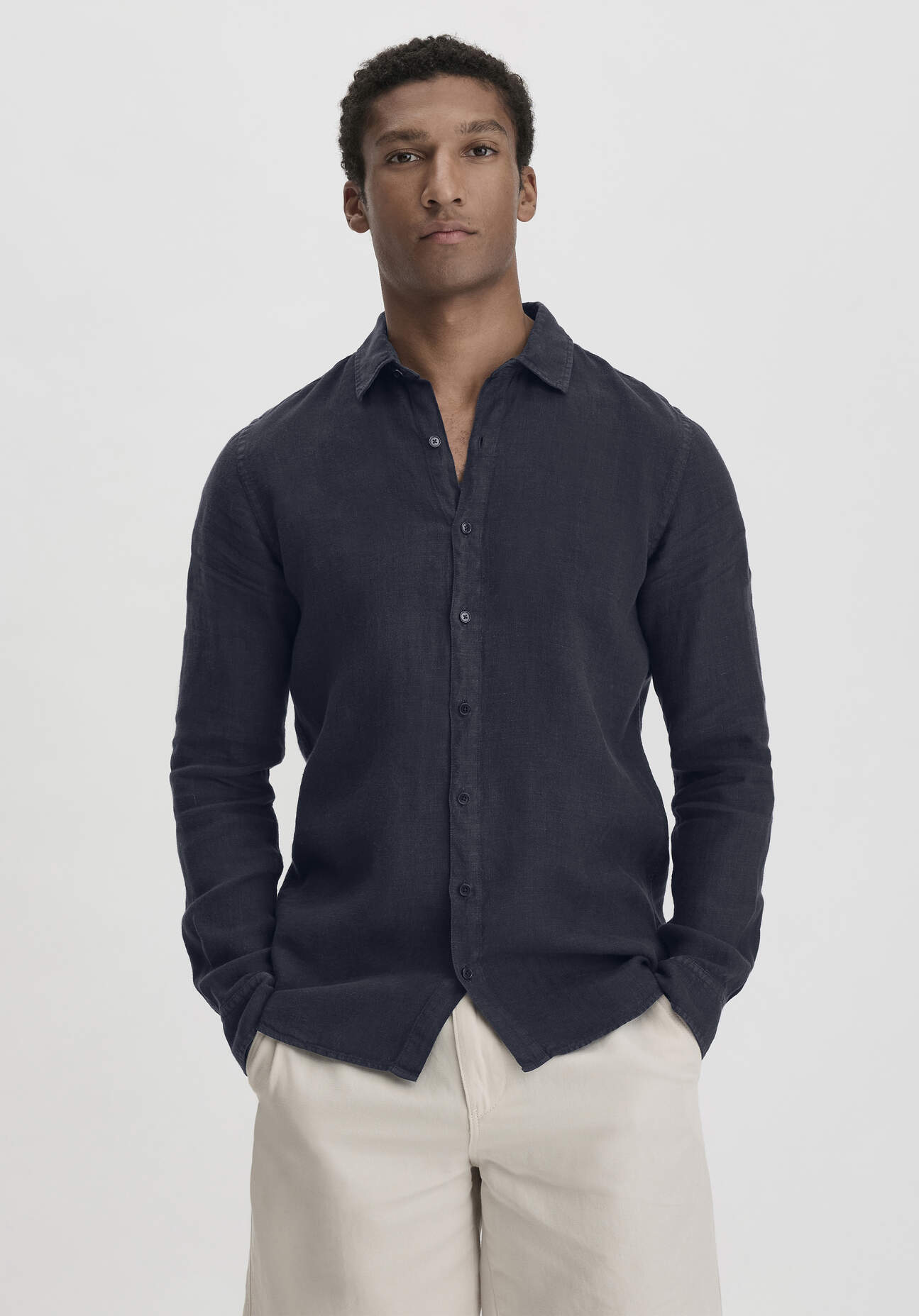 hessnatur Herren Hemd Regular aus Leinen - blau Größe M (39/40)